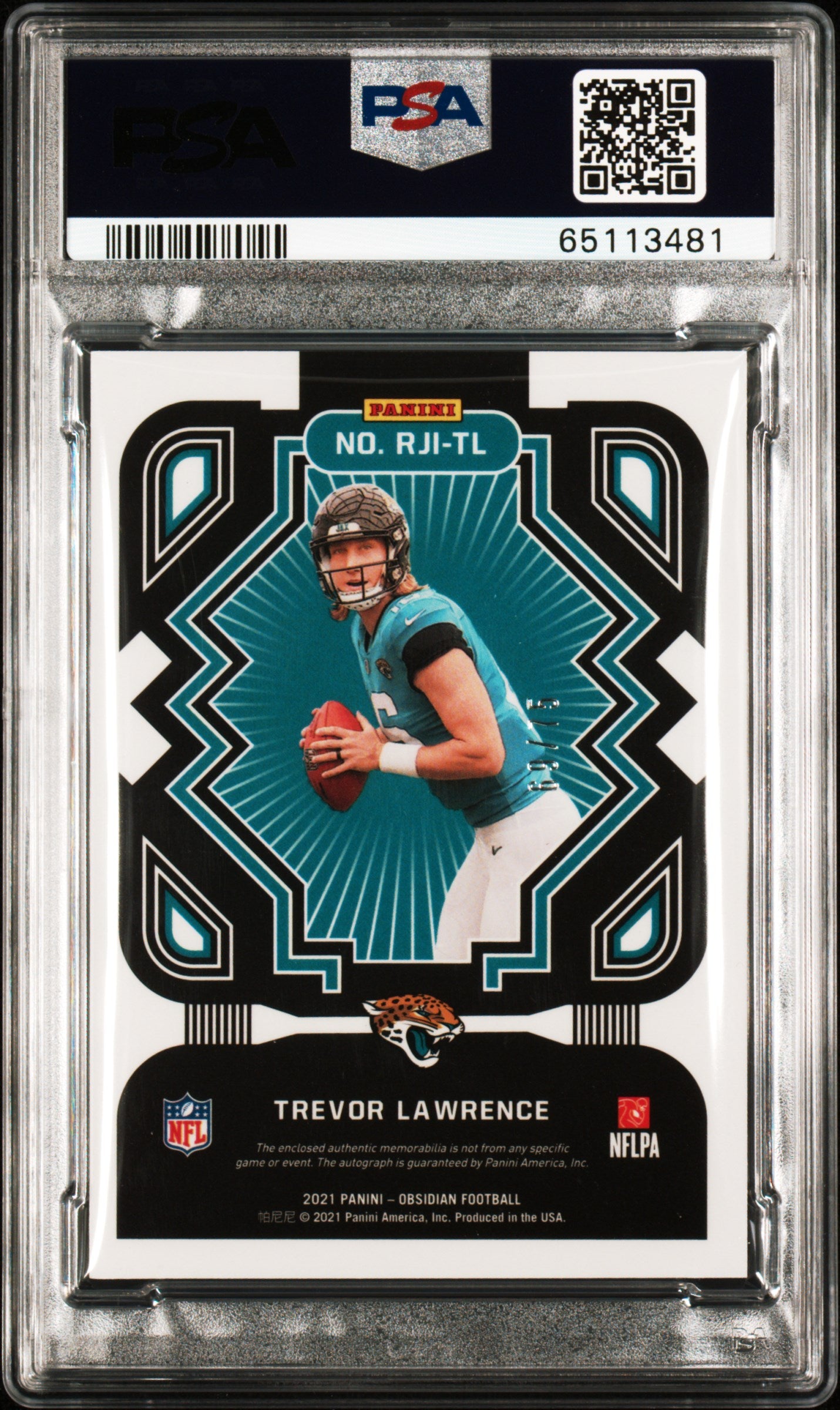 2021 Panini Obsidian Rookie Jersey Ink Trevor Lawrence #RJITL Rookie Jersey Ink PSA 9