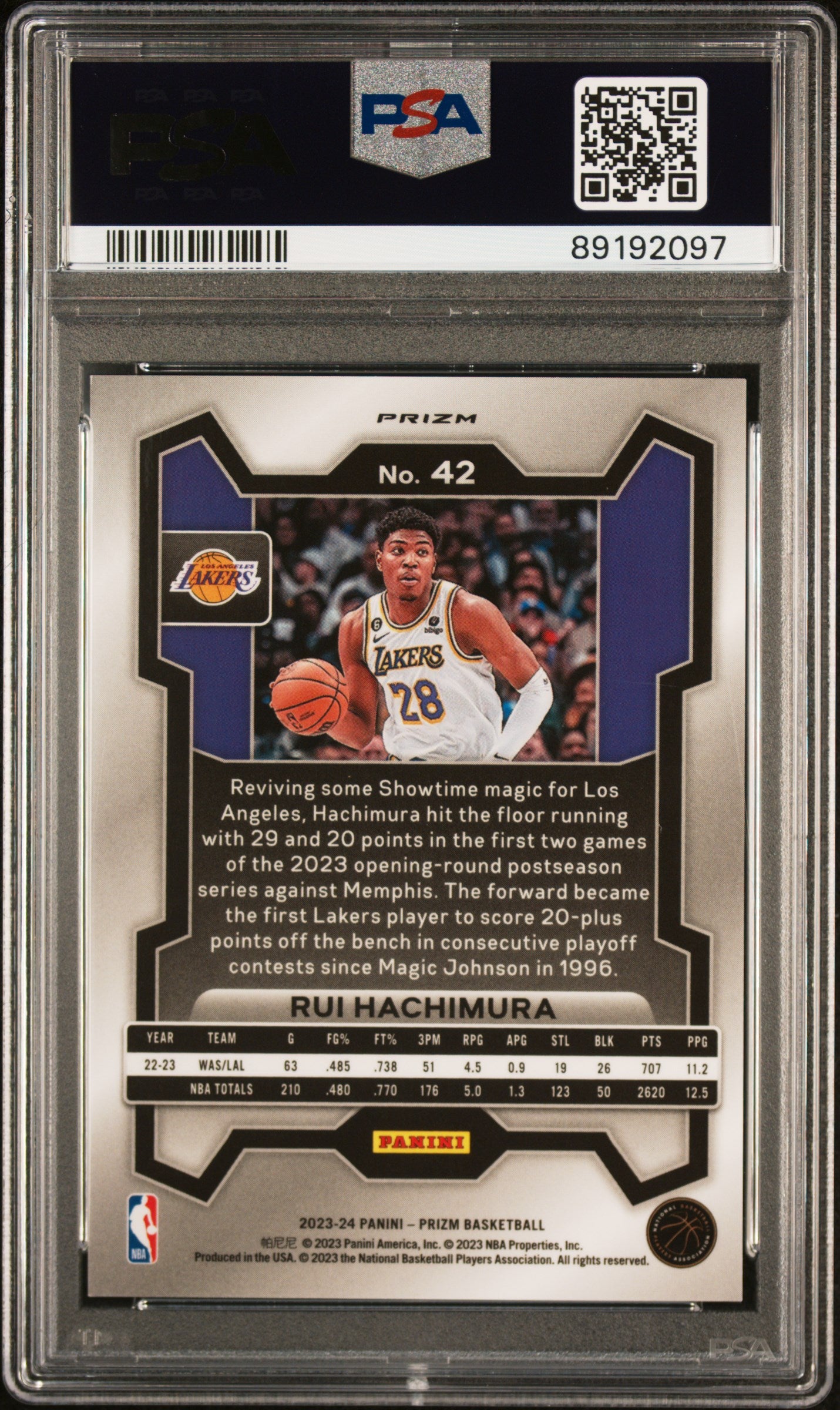 2023 Panini Prizm Rui Hachimura #42 Snakeskin Prizm PSA 10