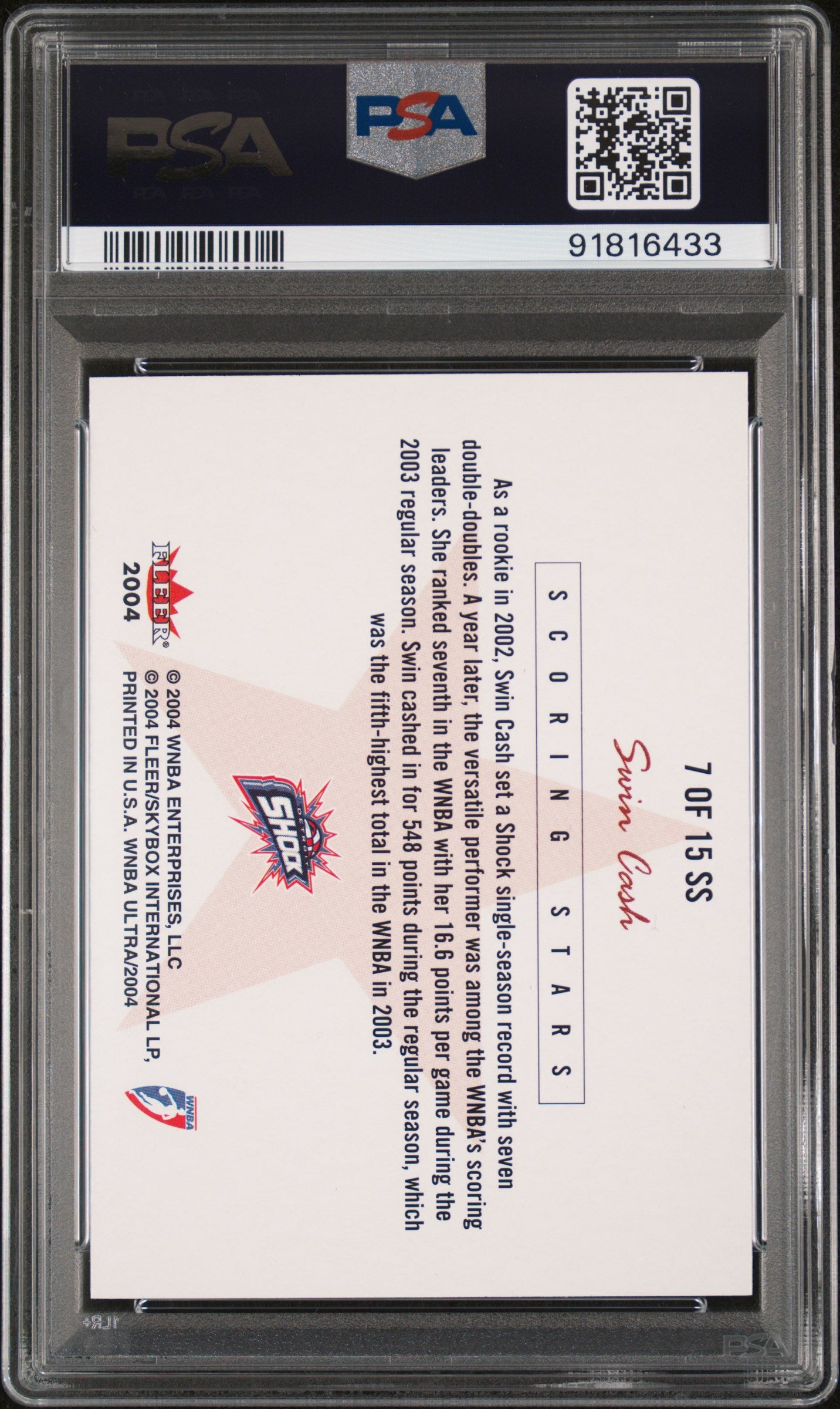 2004 Ultra Wnba Scoring Stars #7 Swin Cash Hof Pop 2 PSA 10