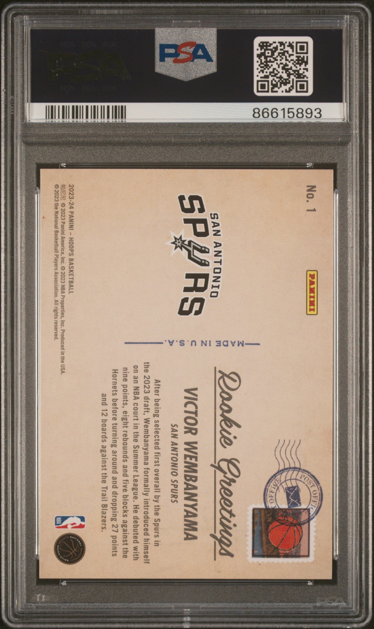 2023 Panini NBA Hoops Rookie Greetings Basketball Victor Wembanyama #1 PSA 10