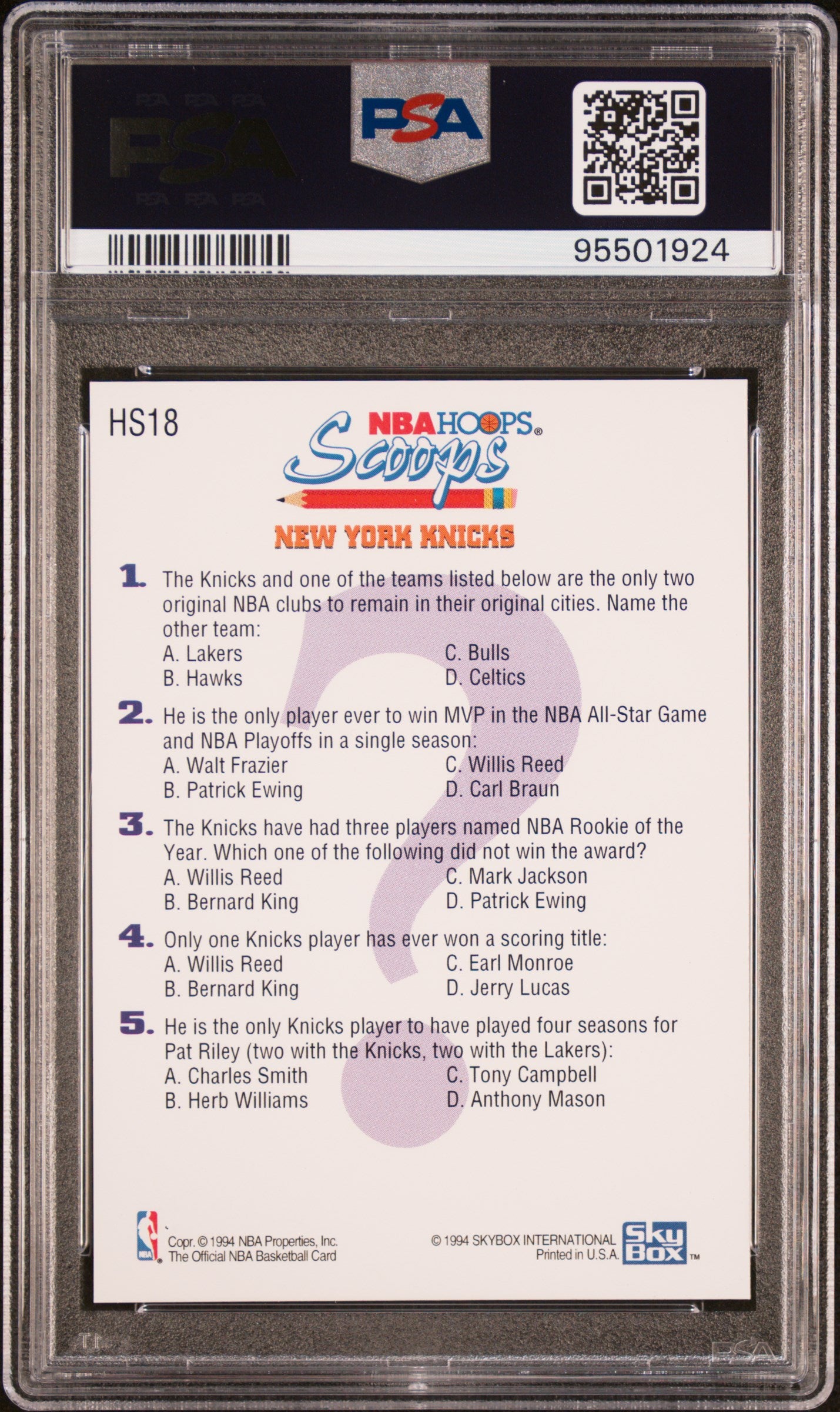 1993 Hoops Scoops Patrick Ewing #HS18 PSA 9