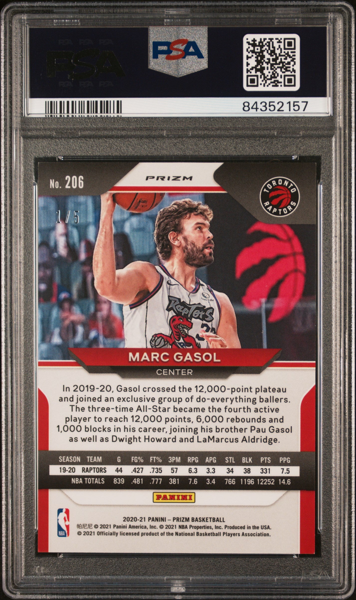 2020 Panini Prizm Marc Gasol #206 Green Shimmer PSA 9