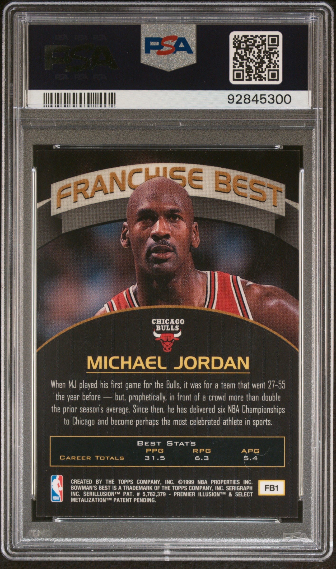 1998 Bowman's Best Franchise Best Michael Jordan #FB1 Franchise Best PSA 8