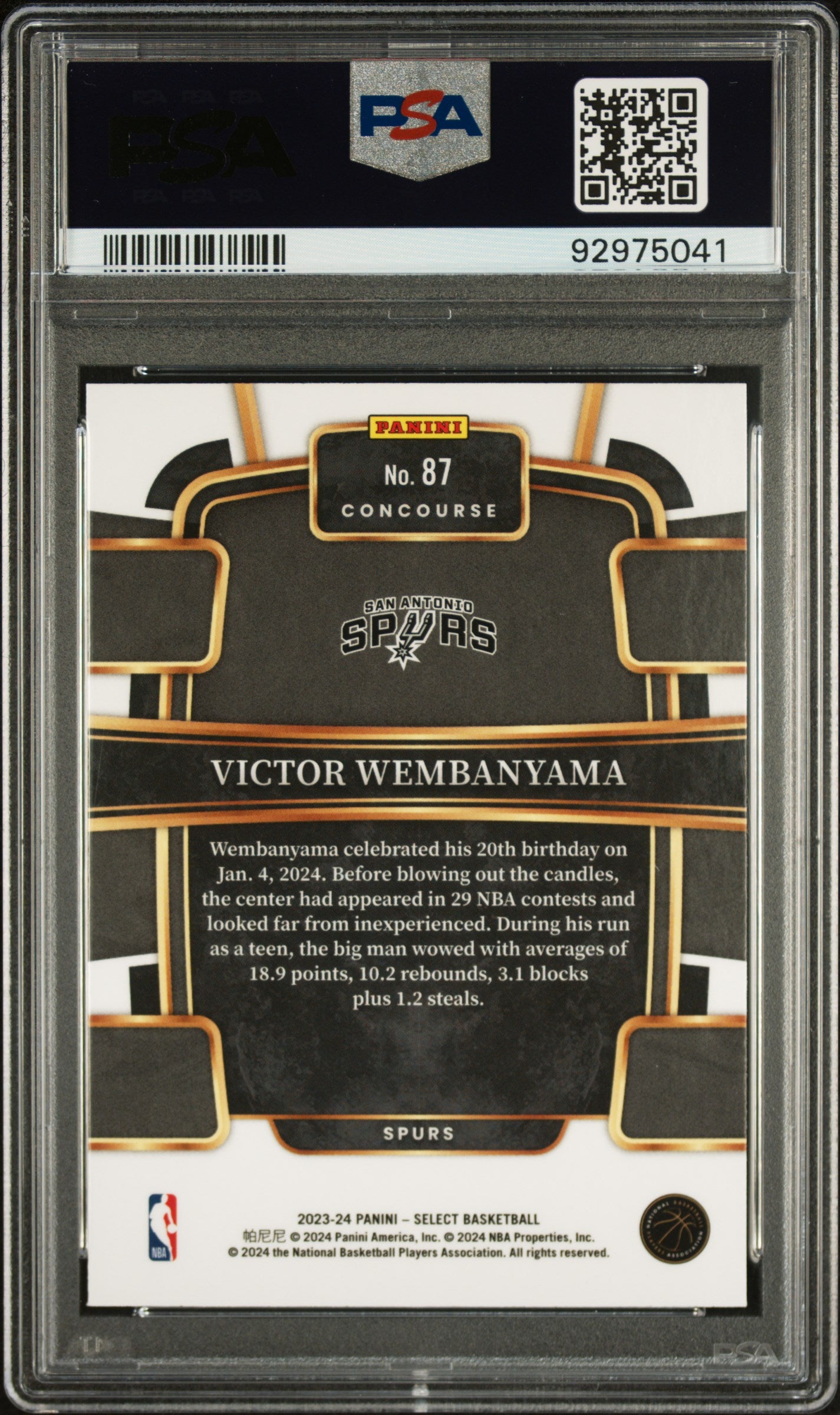 2023 Panini Select Victor Wembanyama #87 PSA 9