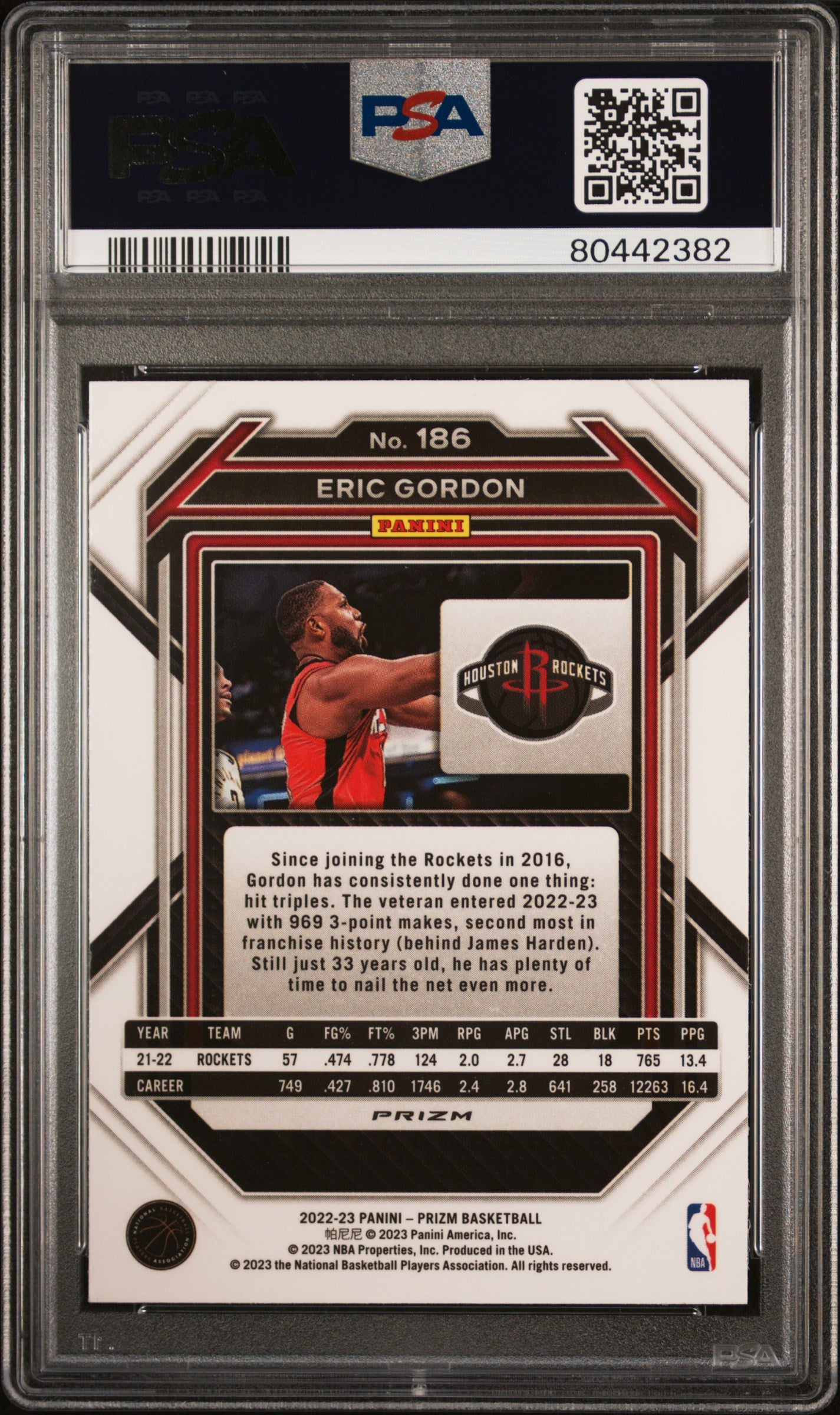 2022 Panini Prizm Eric Gordon #186 White Sparkle PSA 10