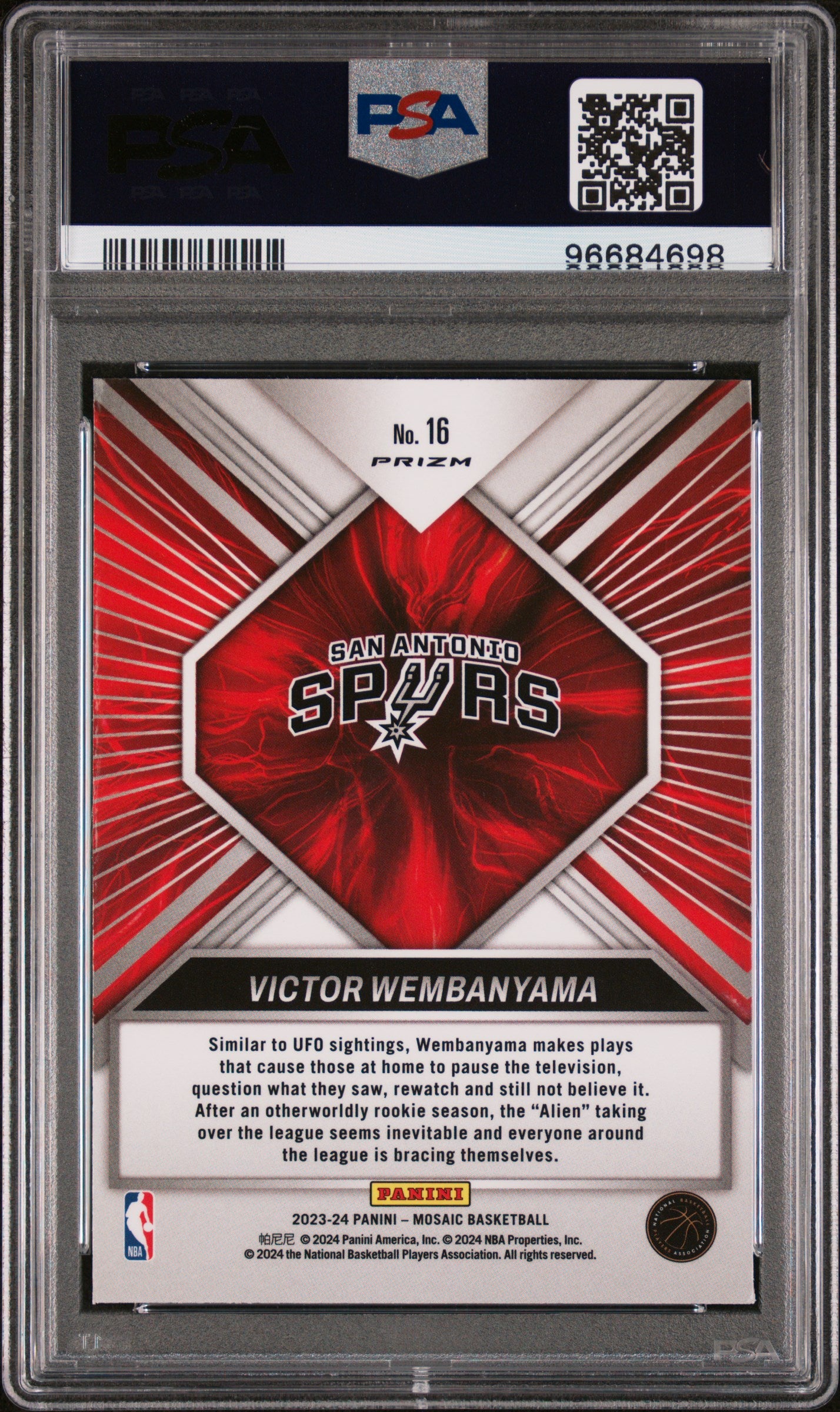 2023 Panini Mosaic Overdrive Victor Wembanyama #16 PSA 10