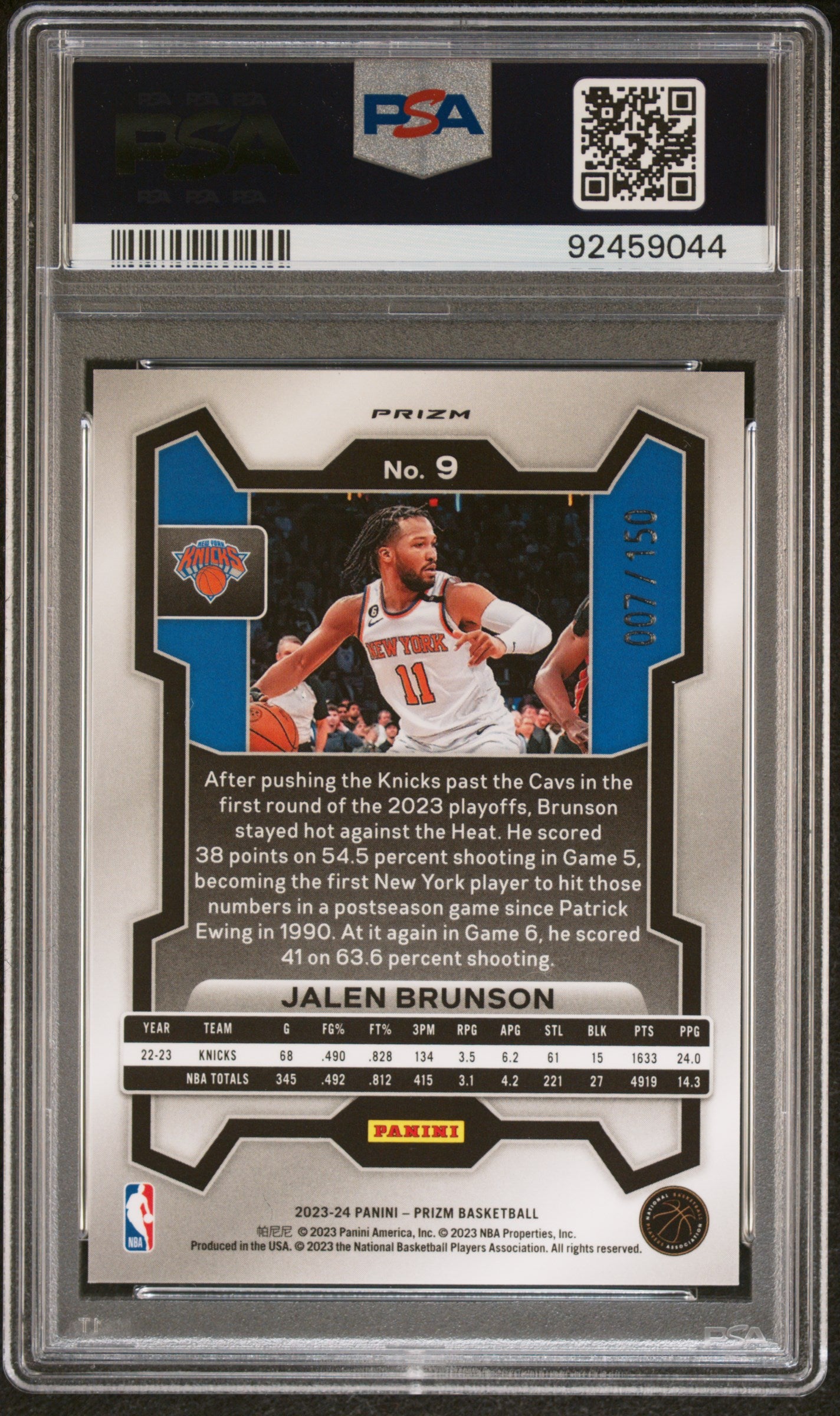 2023 Panini Prizm Jalen Brunson #9 Blue Fast Break PSA 10