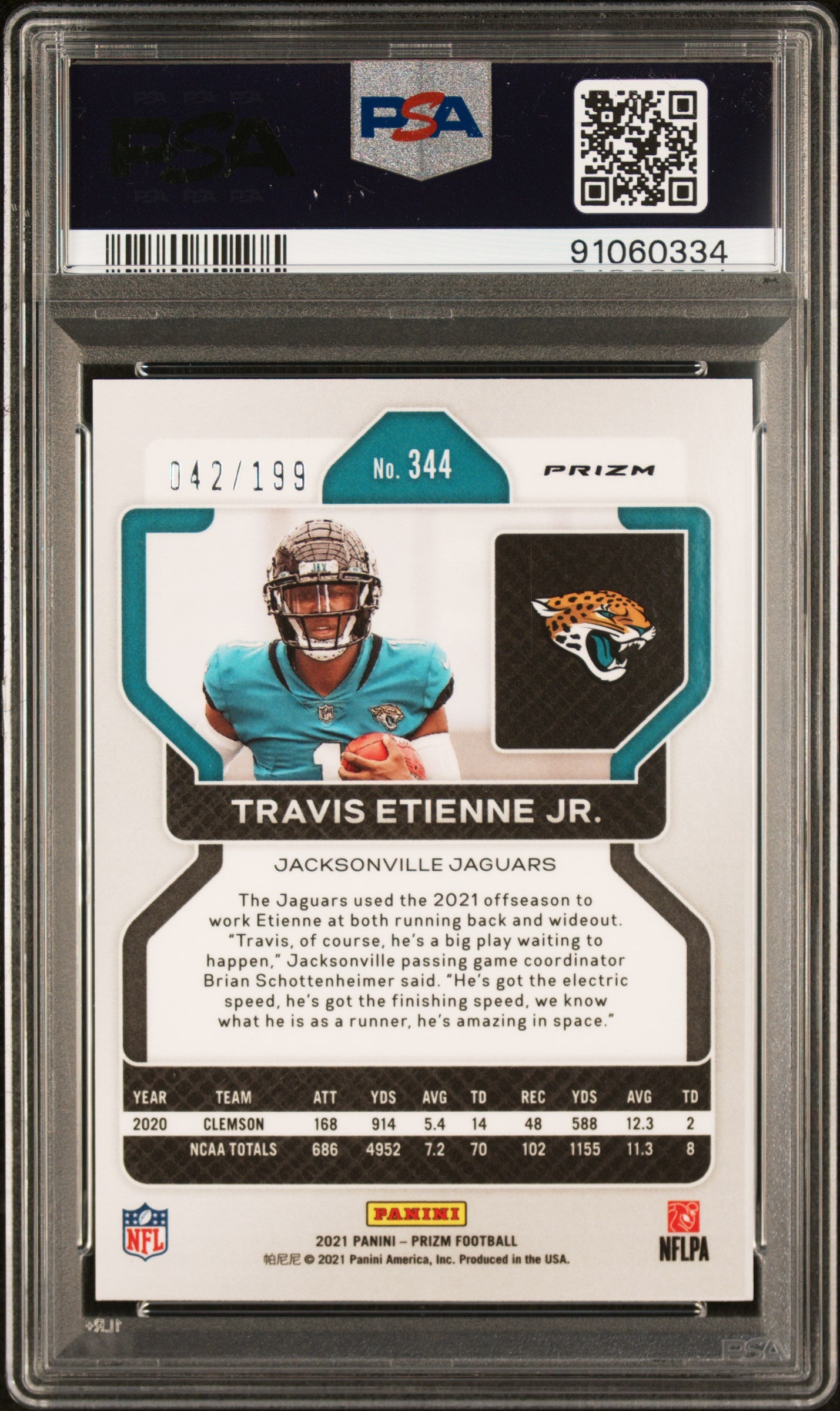 2021 Panini Prizm Travis Etienne JR. #344 Blue Wave PSA 10