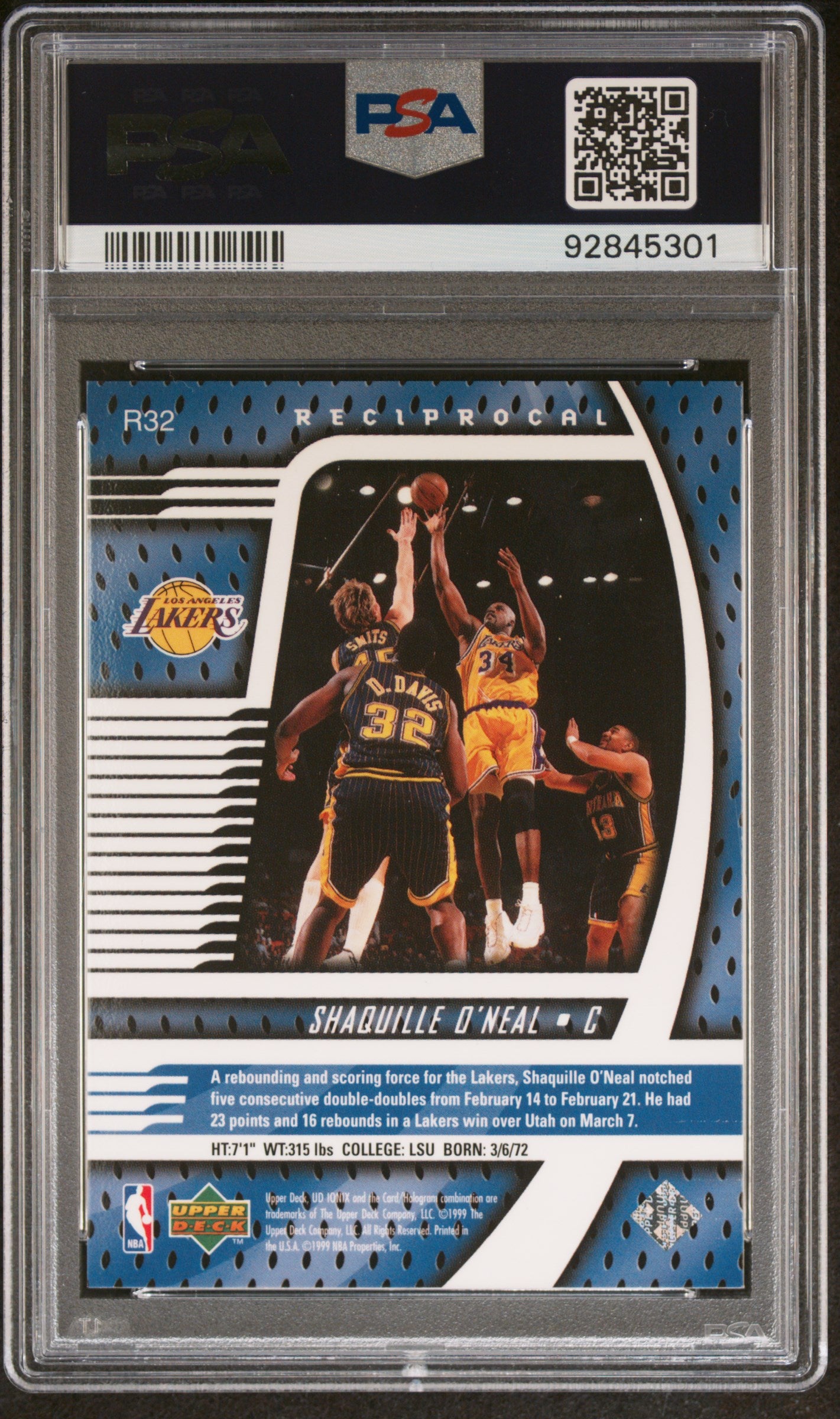 1998 Upper Deck Ionix Reciprocal Shaquille O'Neal #R32 Reciprocal PSA 9