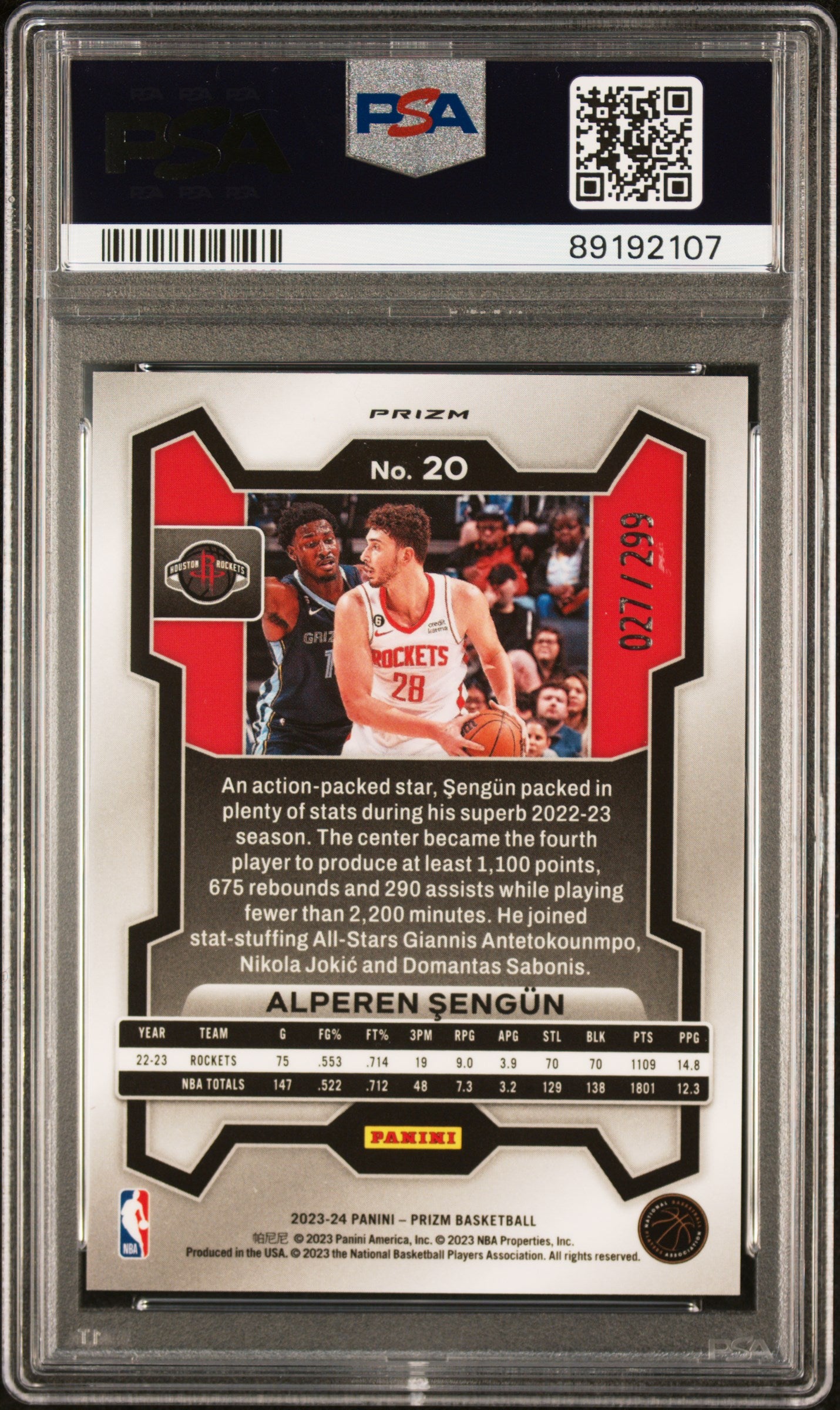 2023 Panini Prizm Alperen Sengun #20 Red Prizm PSA 10