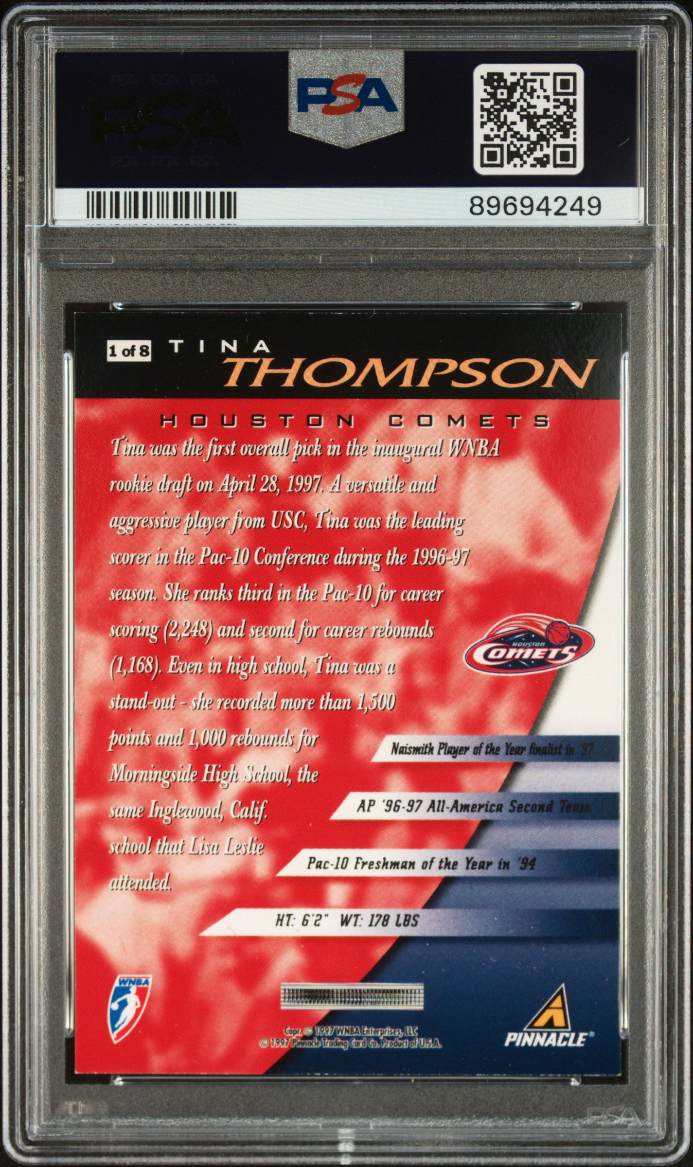 1997 Pinnacle Inside Wnba Development #1 Tina Thompson Rc Hof PSA 9