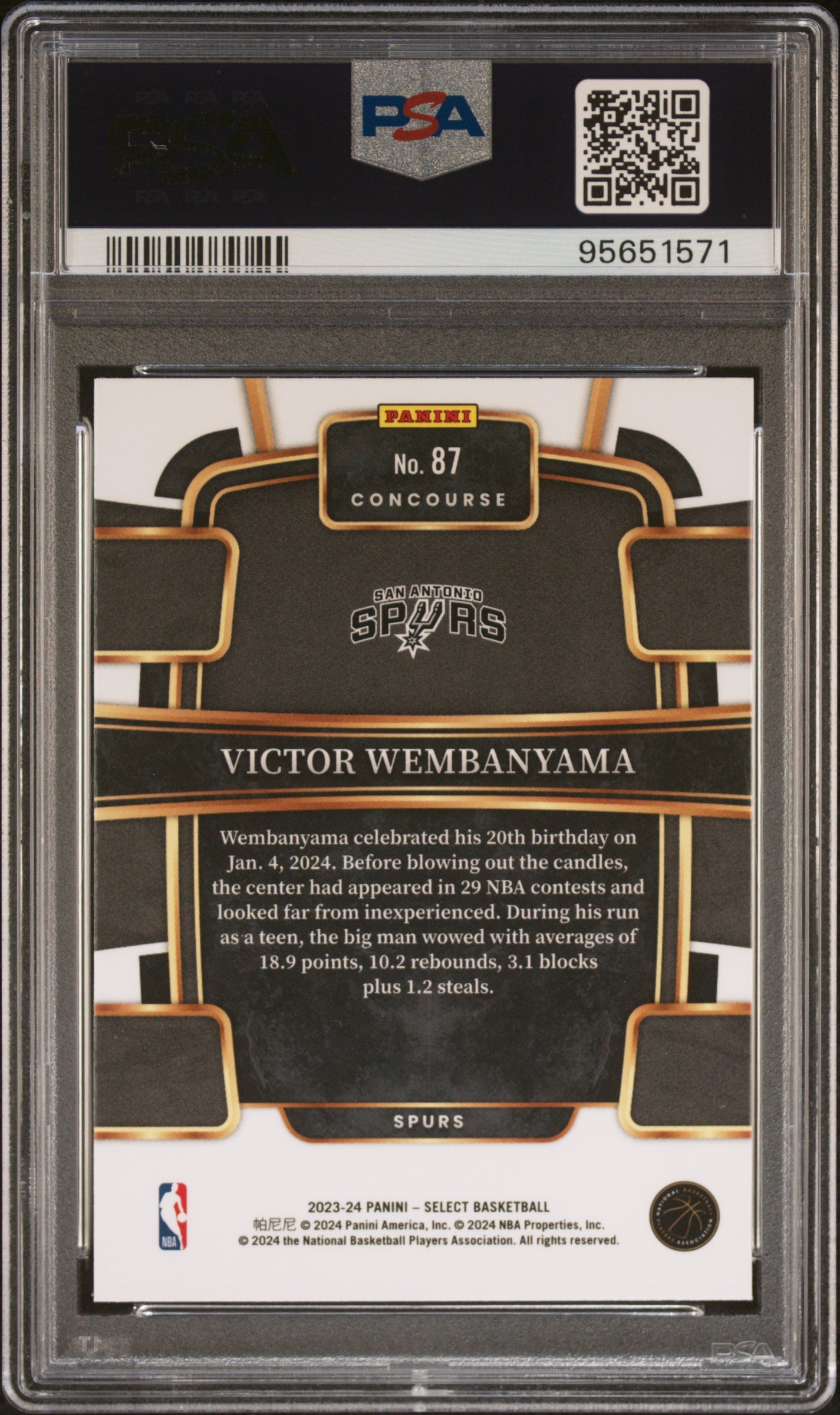 2023 Panini Select Victor Wembanyama #87 Blue PSA 10