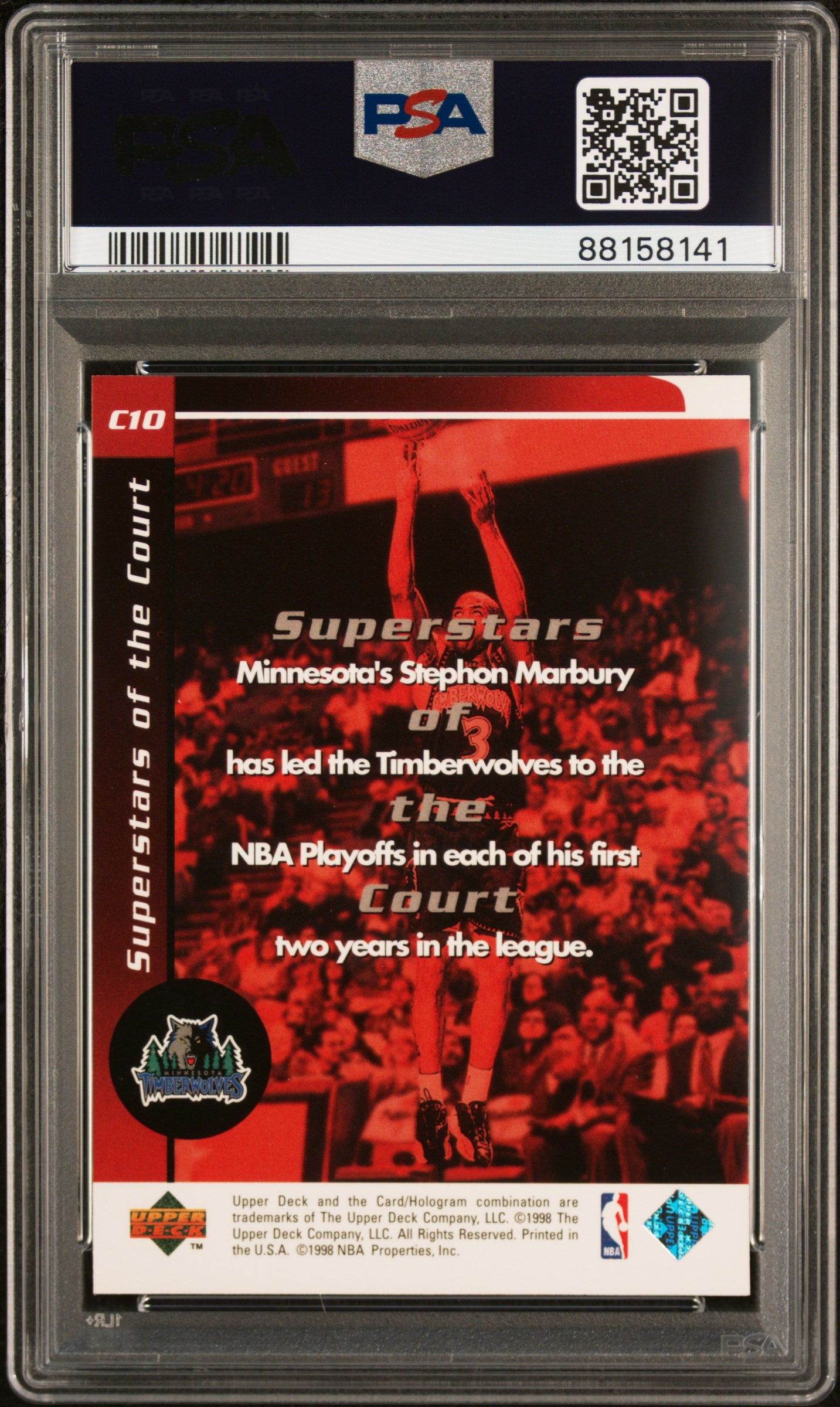 1998 Upper Deck Ovation Superstars Of The Court Stephon Marbury #C10 Superstars Of The Court PSA 9