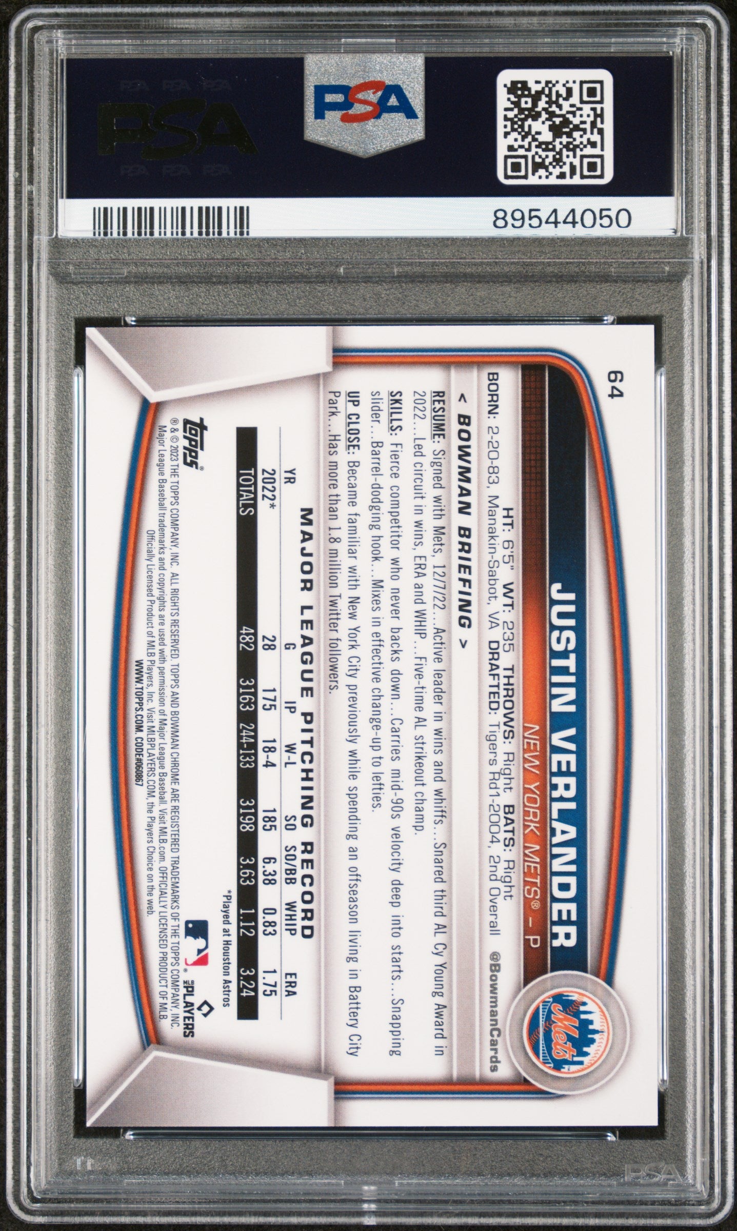 2023 Bowman Mega Box Chrome Justin Verlander #64 Chrome Yellow PSA 10