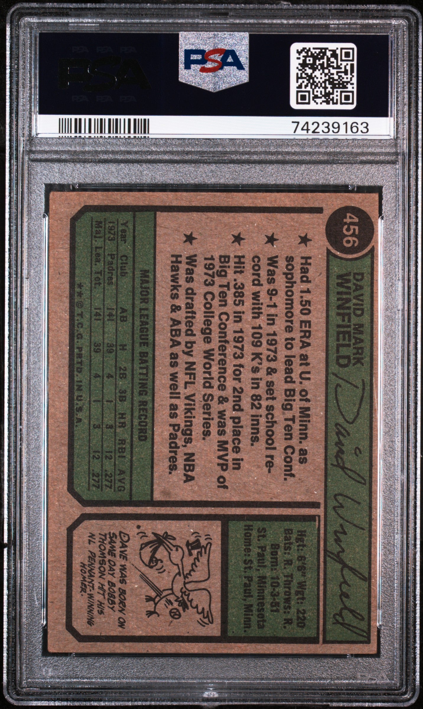 1974 Topps Baseball Dave Winfield #456 PSA 4