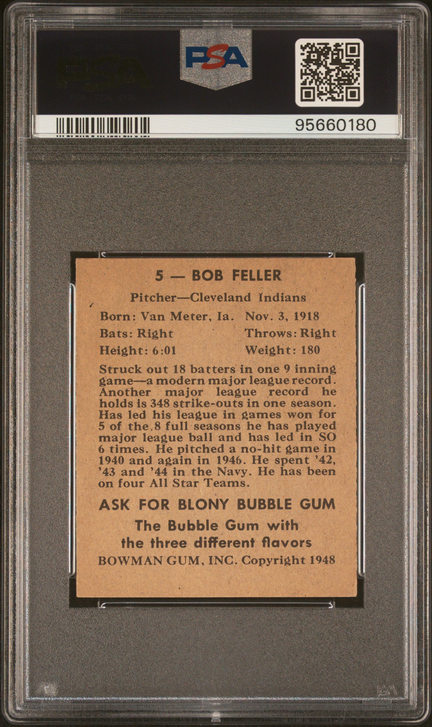 1948 Bowman Bob Feller #5 PSA 4