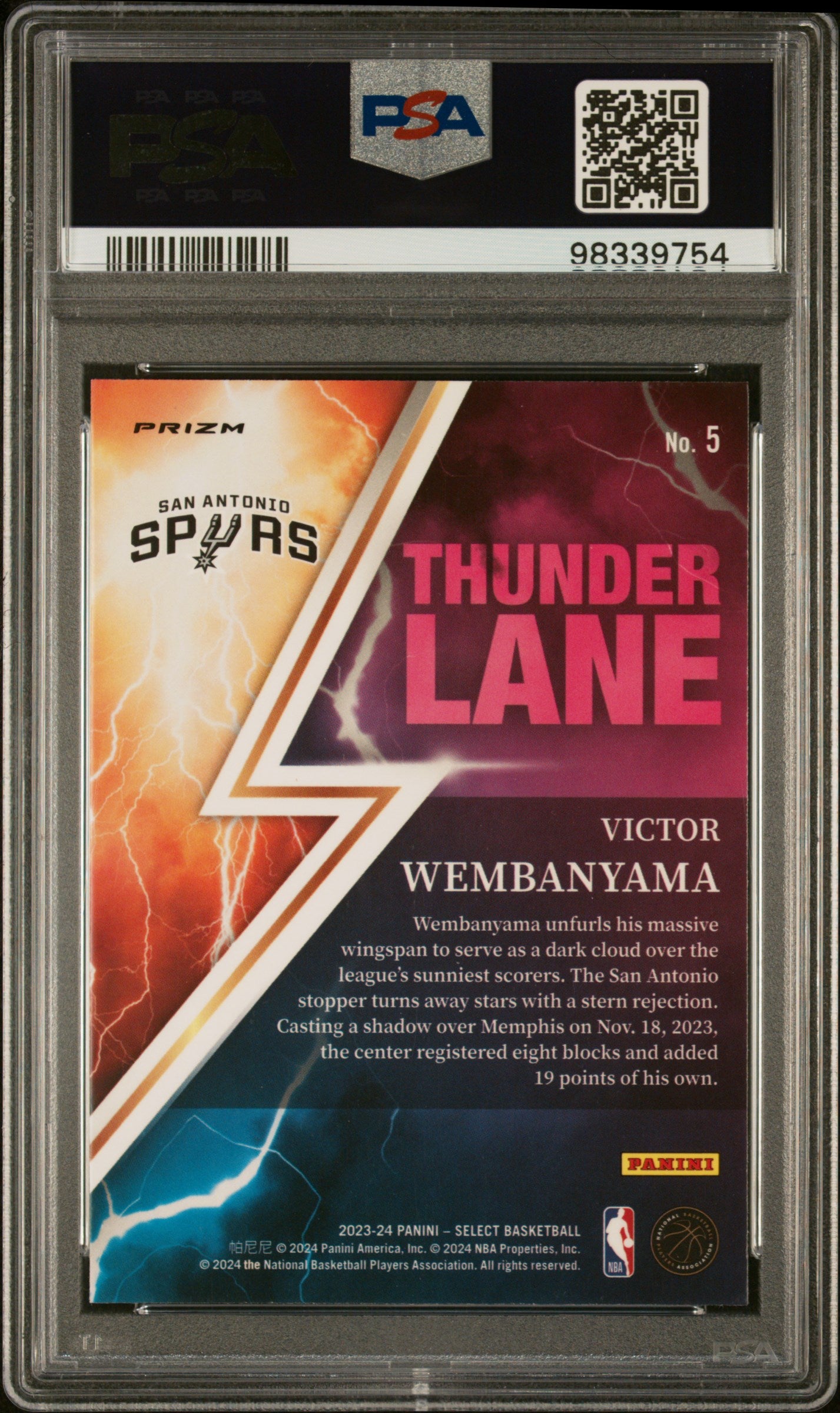 2023 Panini Select Thunder Lane Victor Wembanyama #5 Tectonic PRZ PSA 10 YG