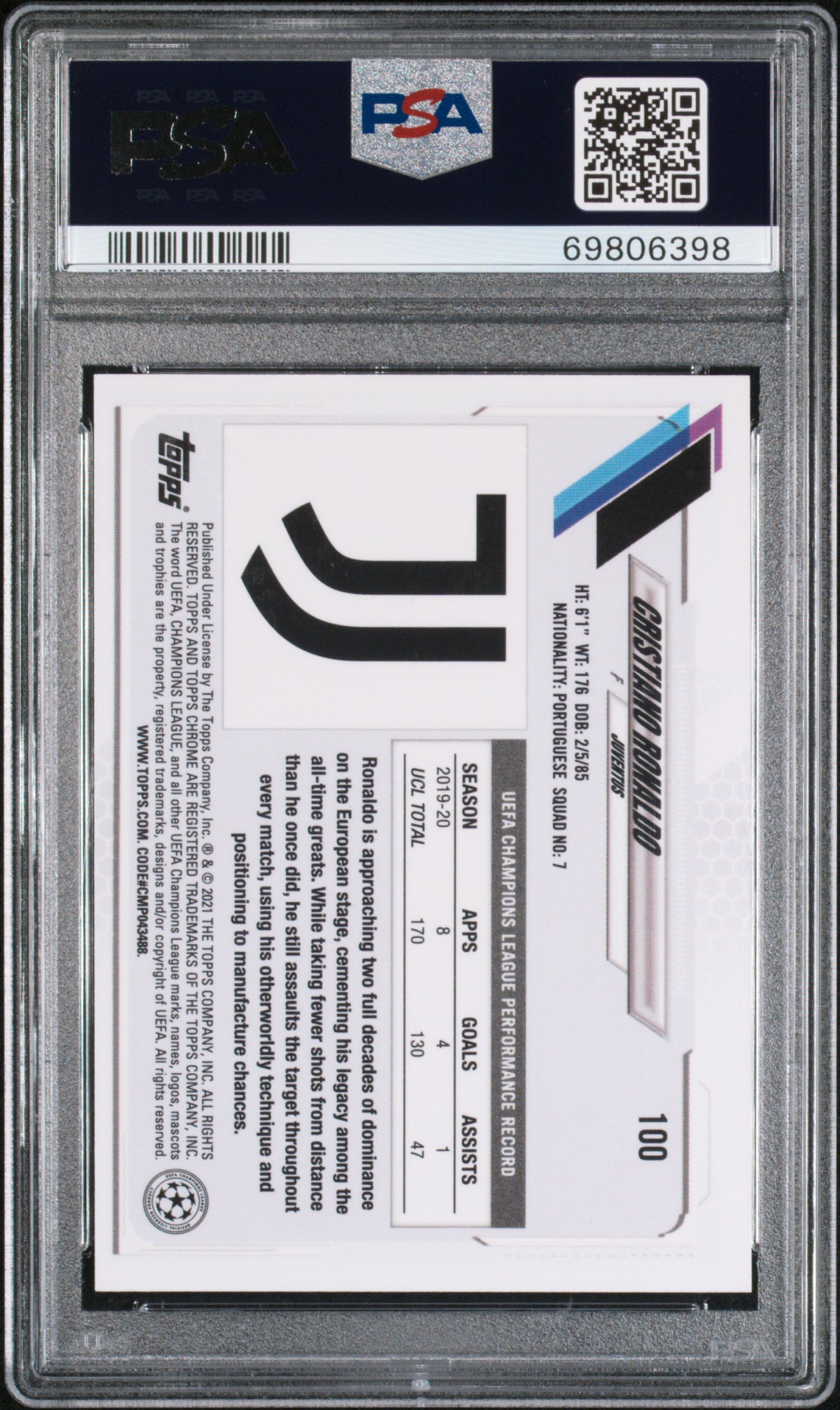 2020 Topps Chrome UEFA Champions League Soccer Cristiano Ronaldo #100 Speckle Refractor PSA 9