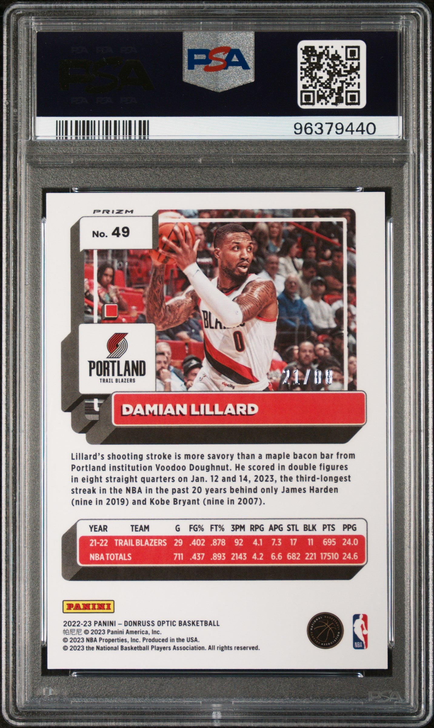 2022 Panini Donruss Optic Damian Lillard #49 Red Choice PSA 9