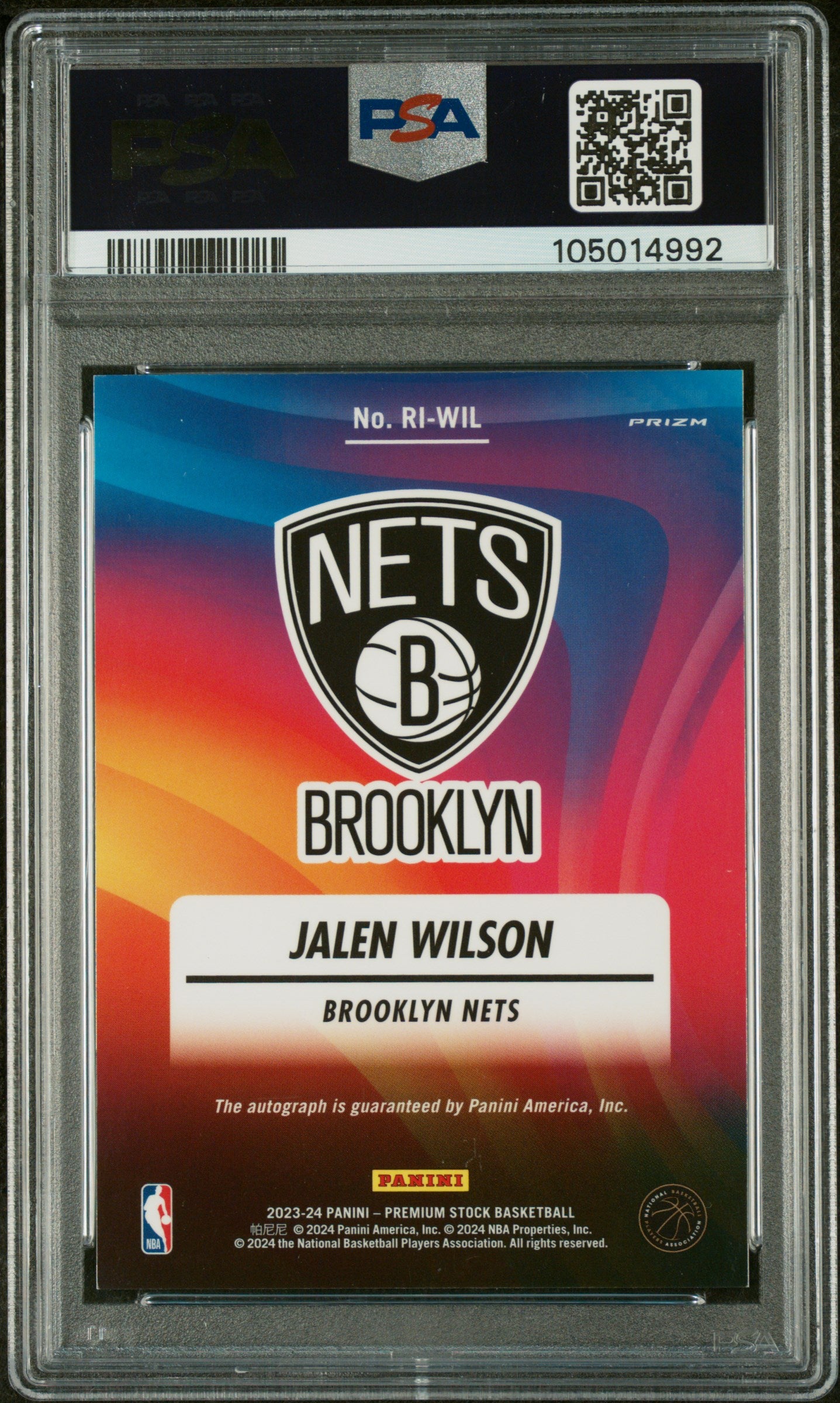 2023 Panini Hoops Premium Stock Rookie Ink Autographs Jalen Wilson #RIWIL Ice Prizm PSA 9