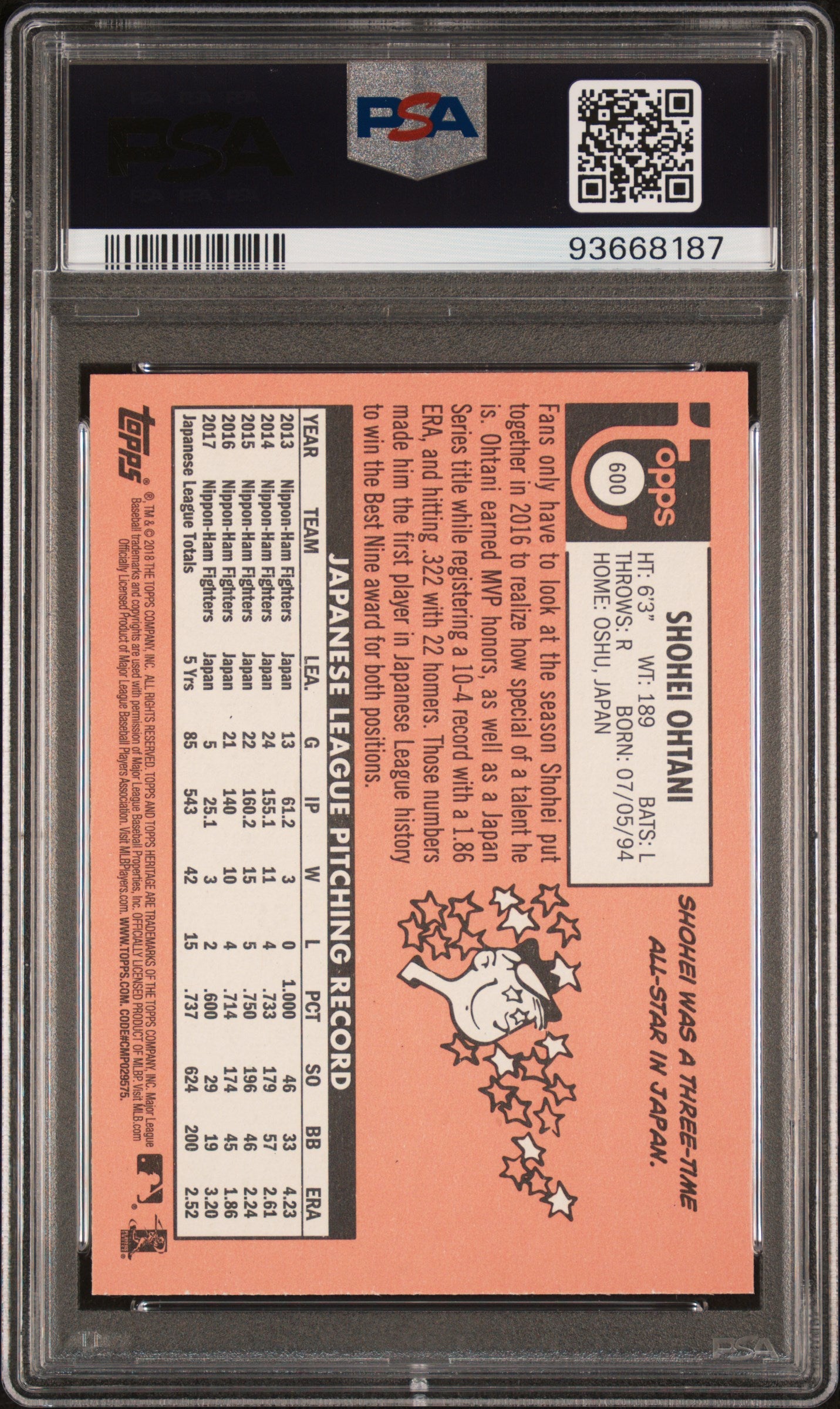 2018 Topps Heritage Shohei Ohtani #600 PSA 10