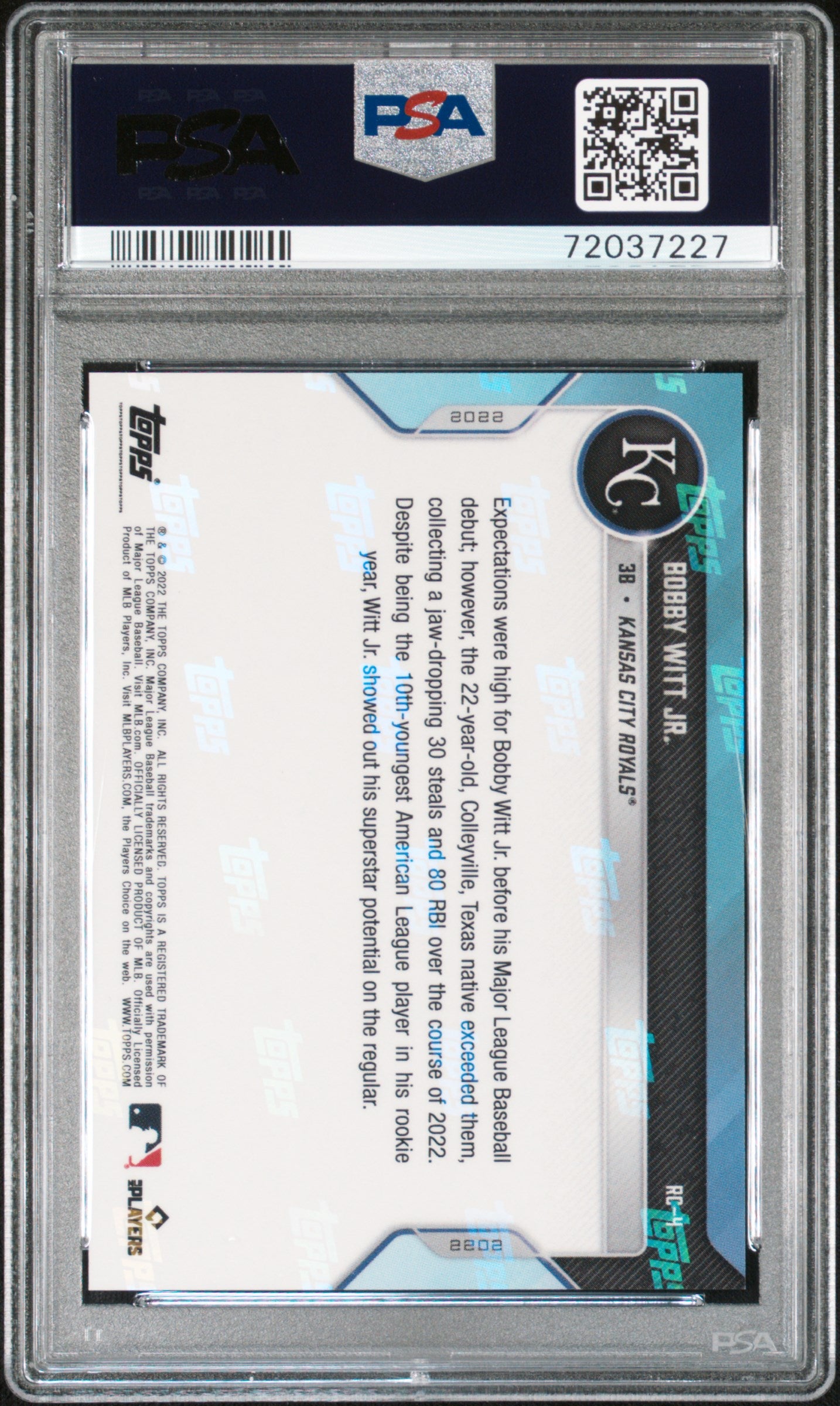 2022 Topps Now Offseason Rookie Cup MLB All-Star Rookie Team Bobby Witt JR. #RC-4 RK. Cup RK. Team PSA 10