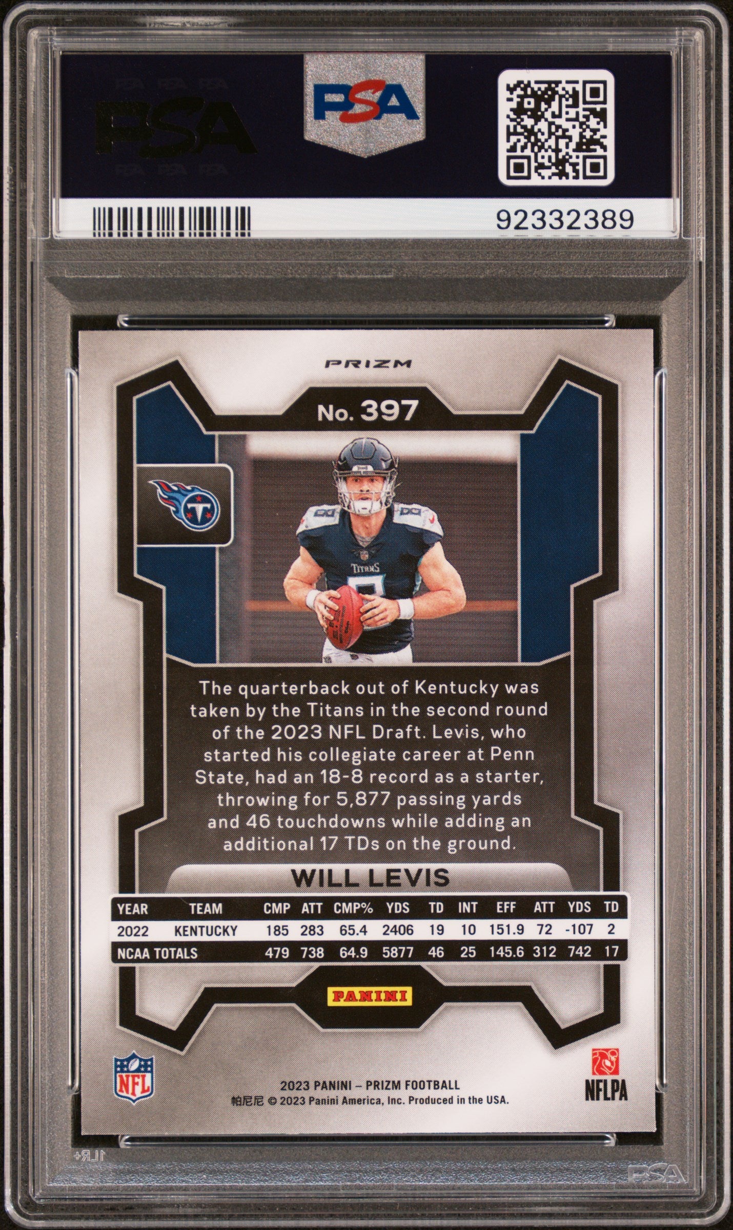 2023 Panini Prizm Will Levis #397 Red White Blue Prizm PSA 9