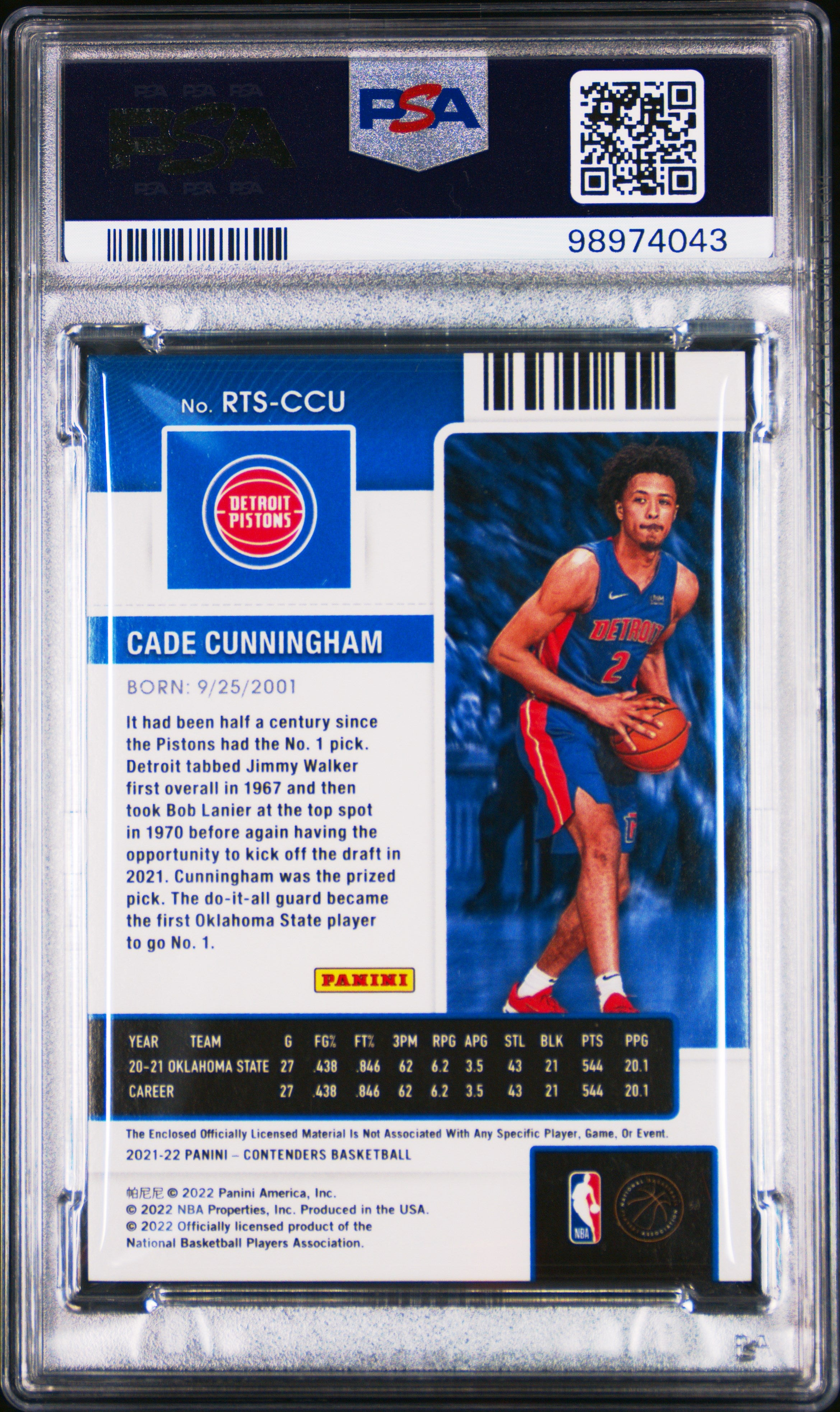 2021 Panini Contenders Rookie Ticket Swatches Basketball Cade Cunningham #RTSCCU RKE. Ticket SWT Green Ice PSA 9