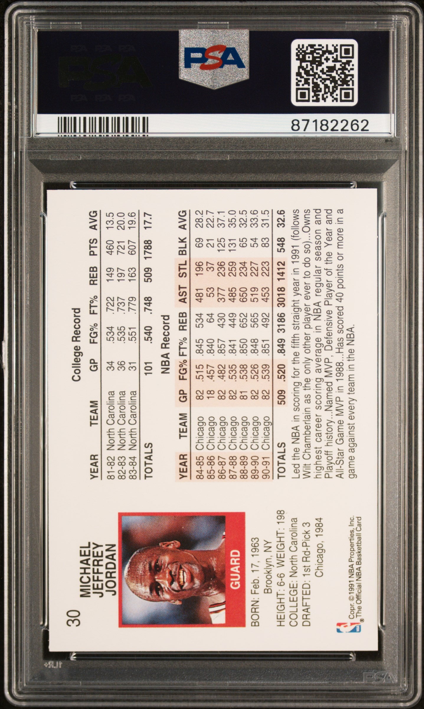 1991 Hoops #30 Michael Jordan Bulls MVP Hof PSA 10