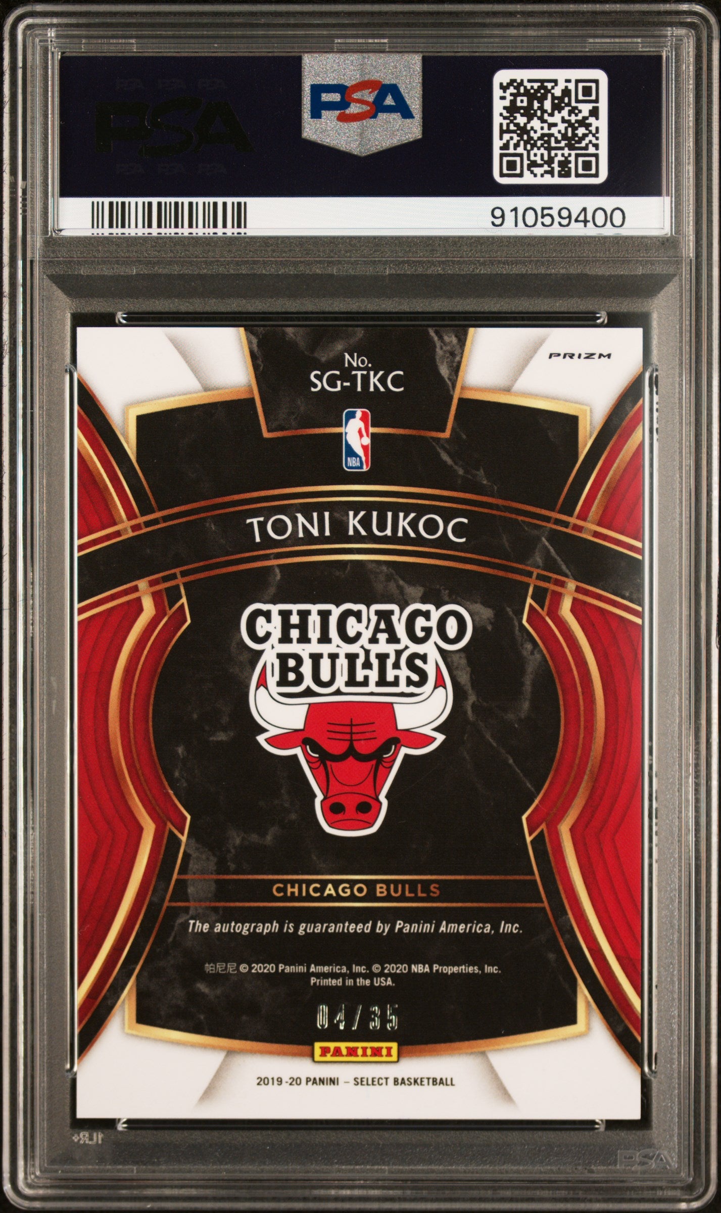 2019 Panini Select Signatures Toni Kukoc #SGTKC SIG Neon Orange Plsr. PZM. PSA 10