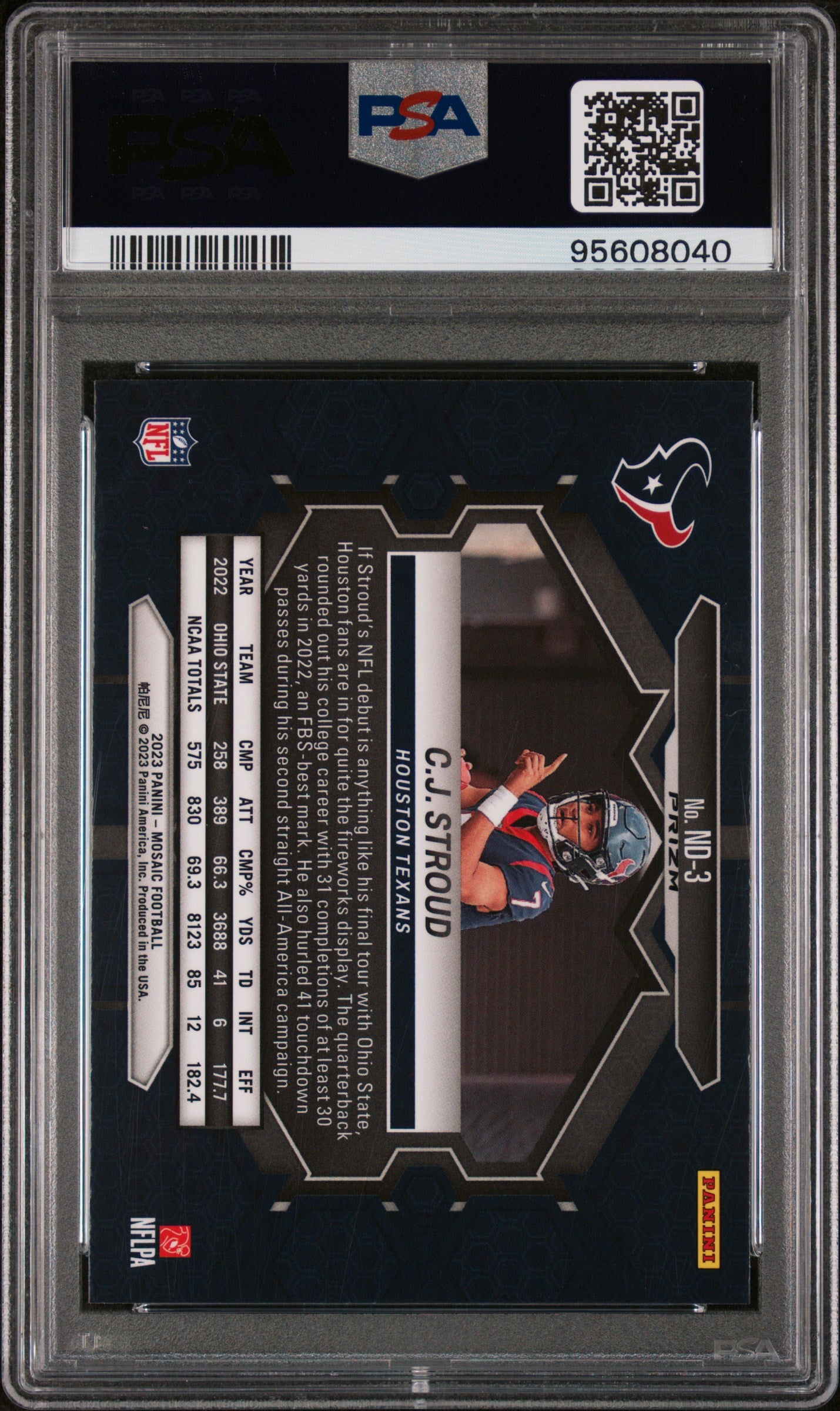 2023 Panini Mosaic NFL Debut CJ Stroud #ND3 NFL Debut Silver PSA 10