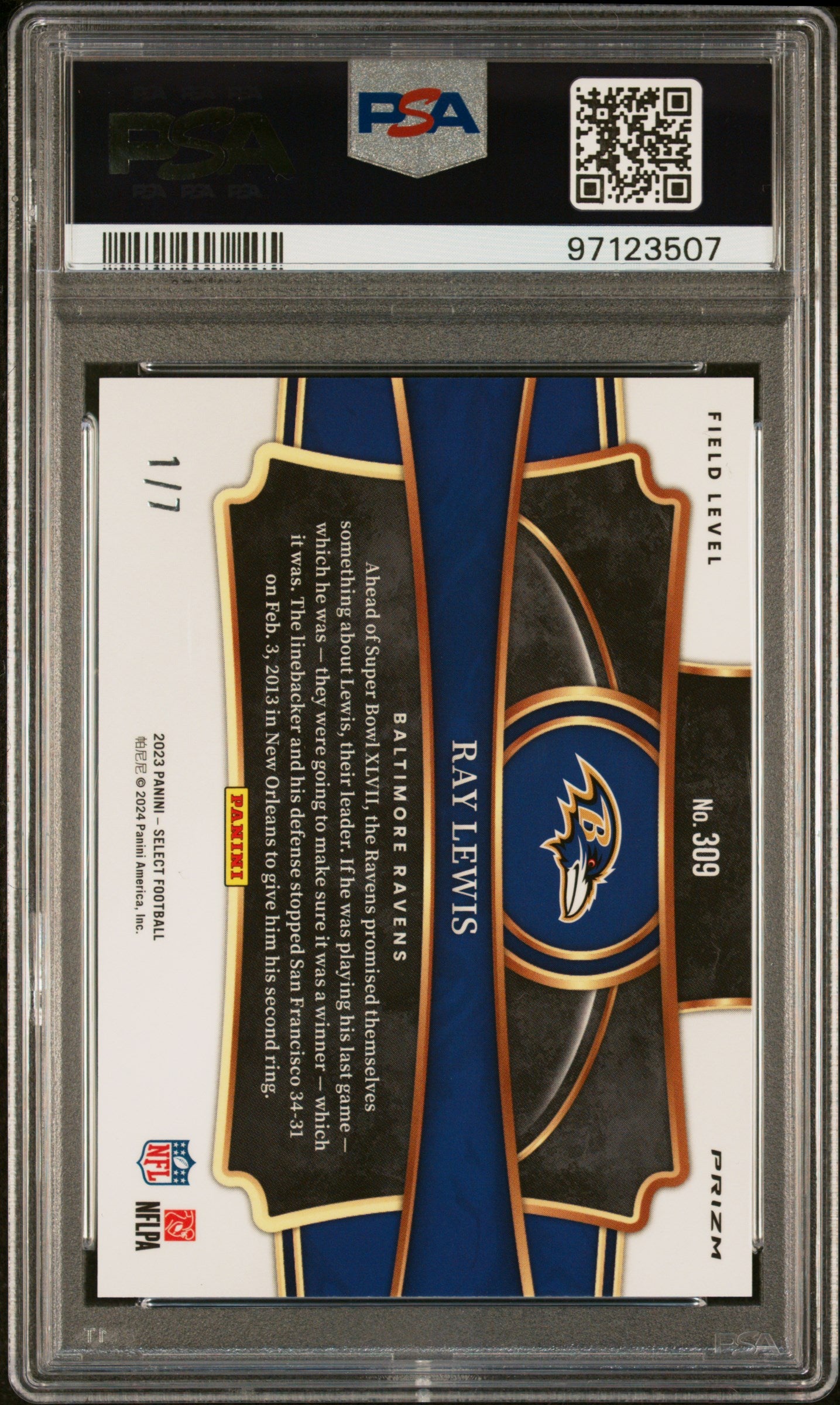 2023 Panini Select Ray Lewis #309 Neon Orange Pulsar PSA 10