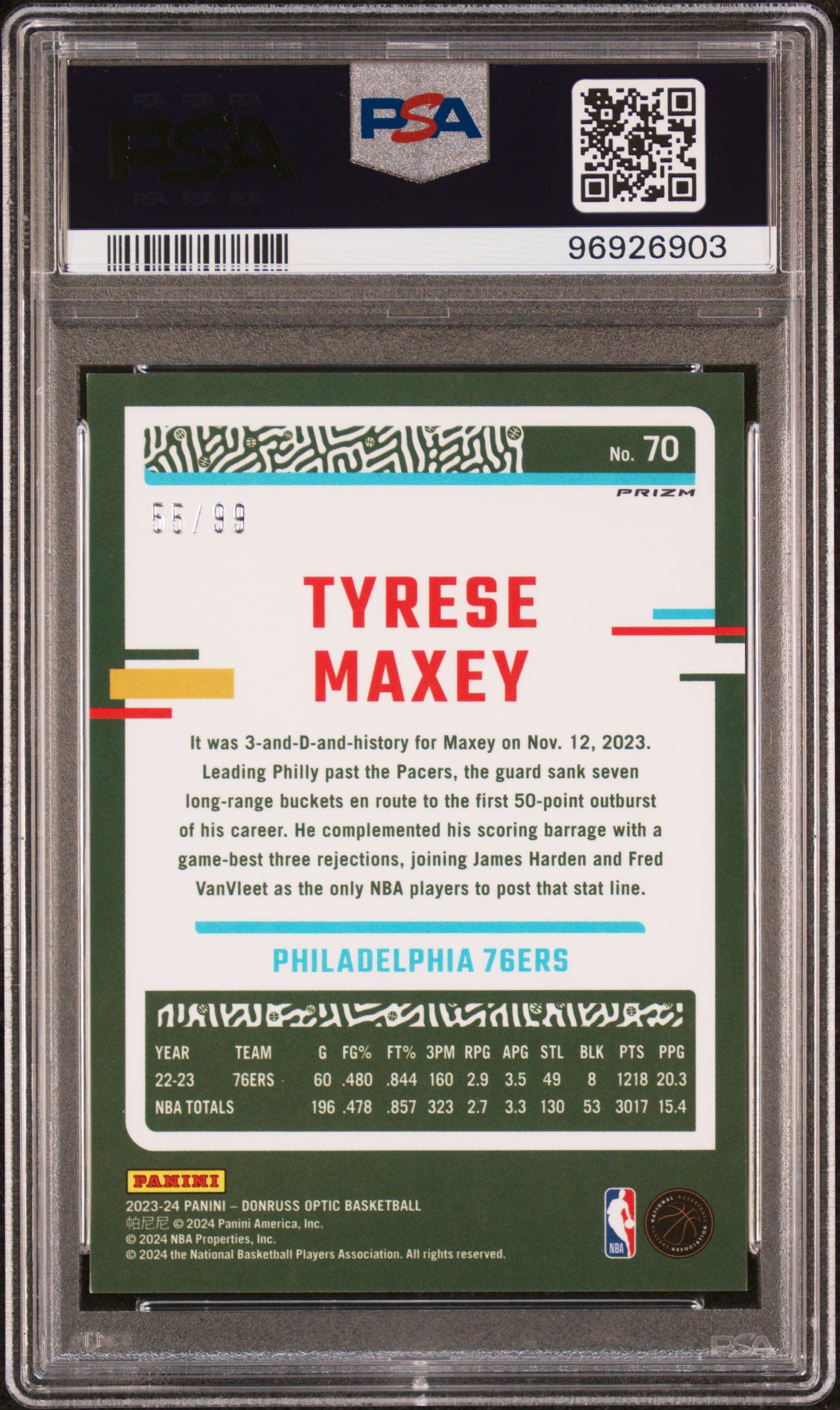 2023 Panini Donruss Optic Basketball Tyrese Maxey #70 Red PSA 9