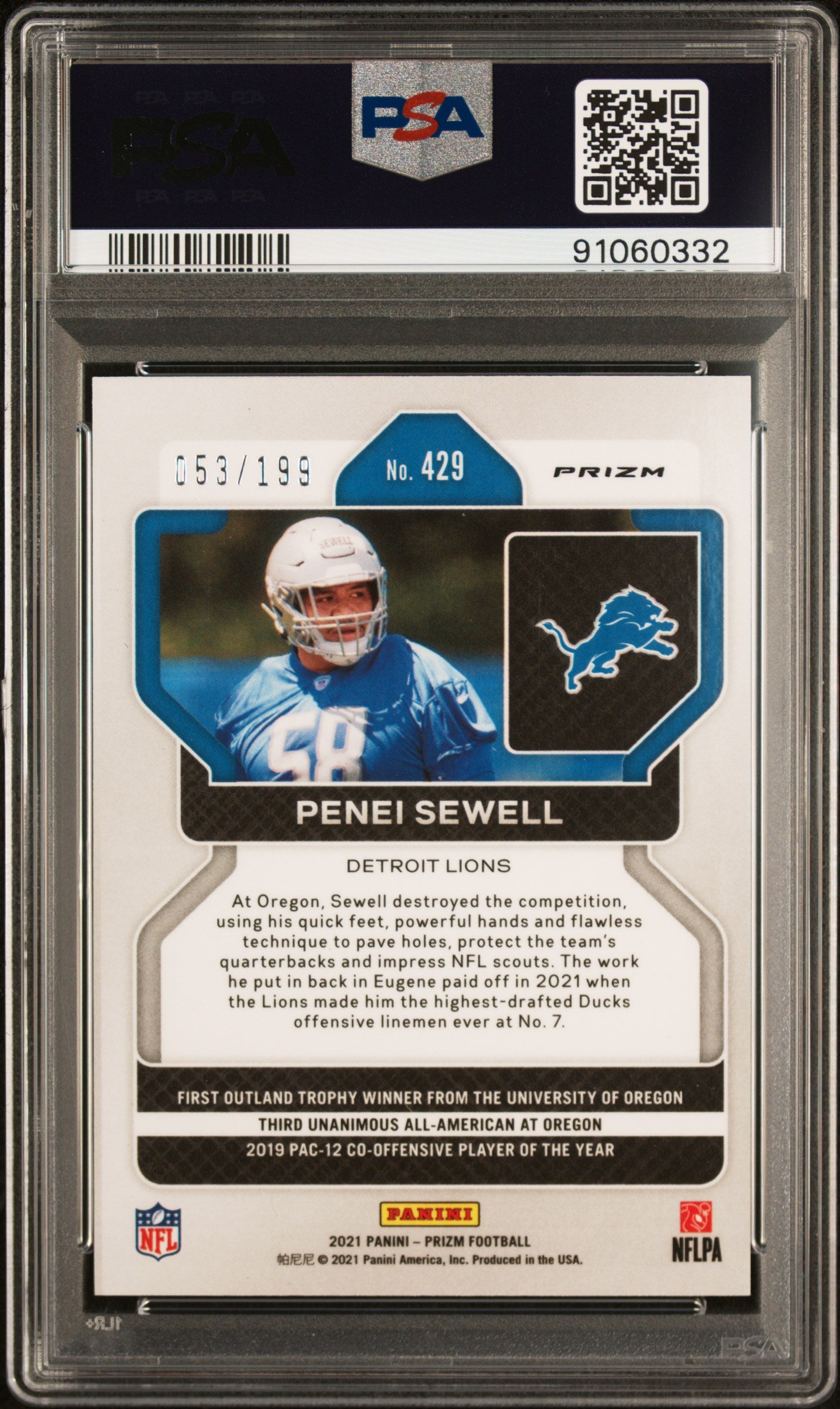 2021 Panini Prizm Penei Sewell #429 Blue Wave PSA 9