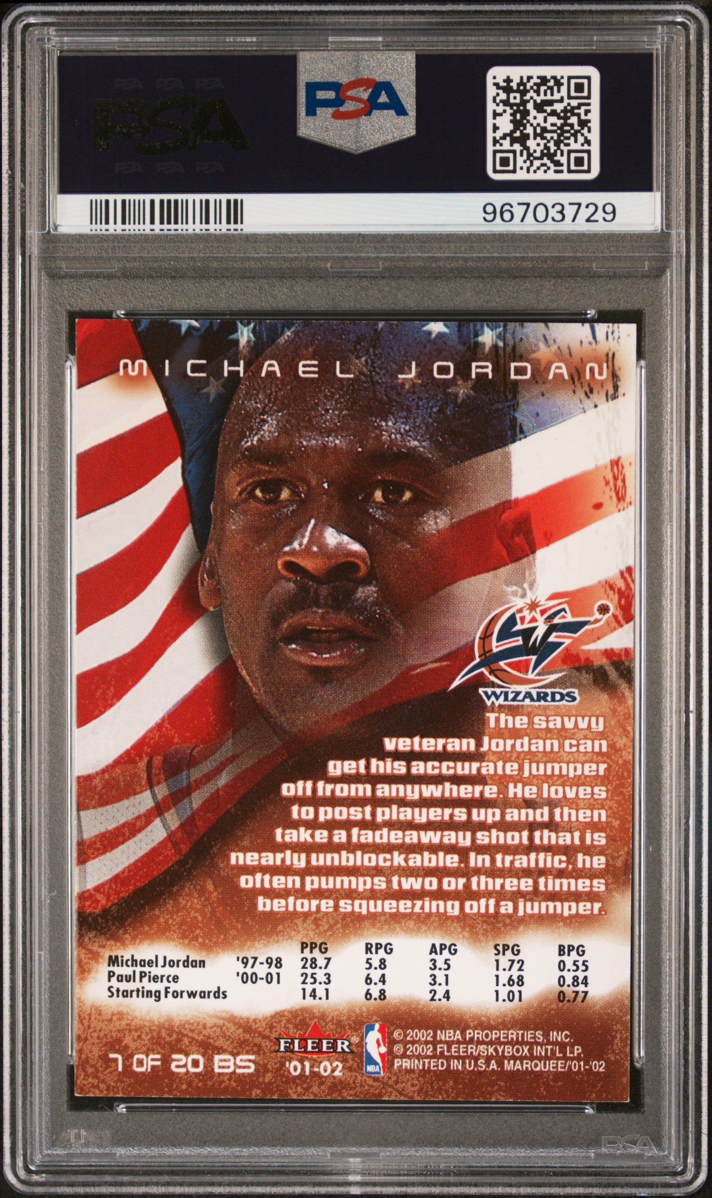 2001 Fleer Marquee Michael Jordan Banner Season #7 PSA NM-MT 8 ^