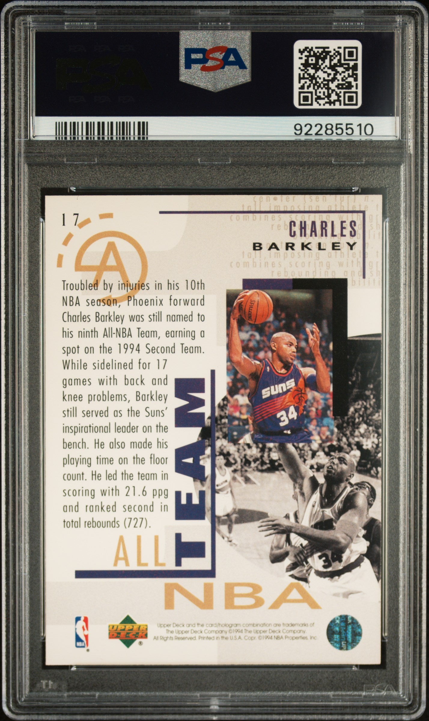 1994 Upper Deck Charles Barkley #17 PSA 9