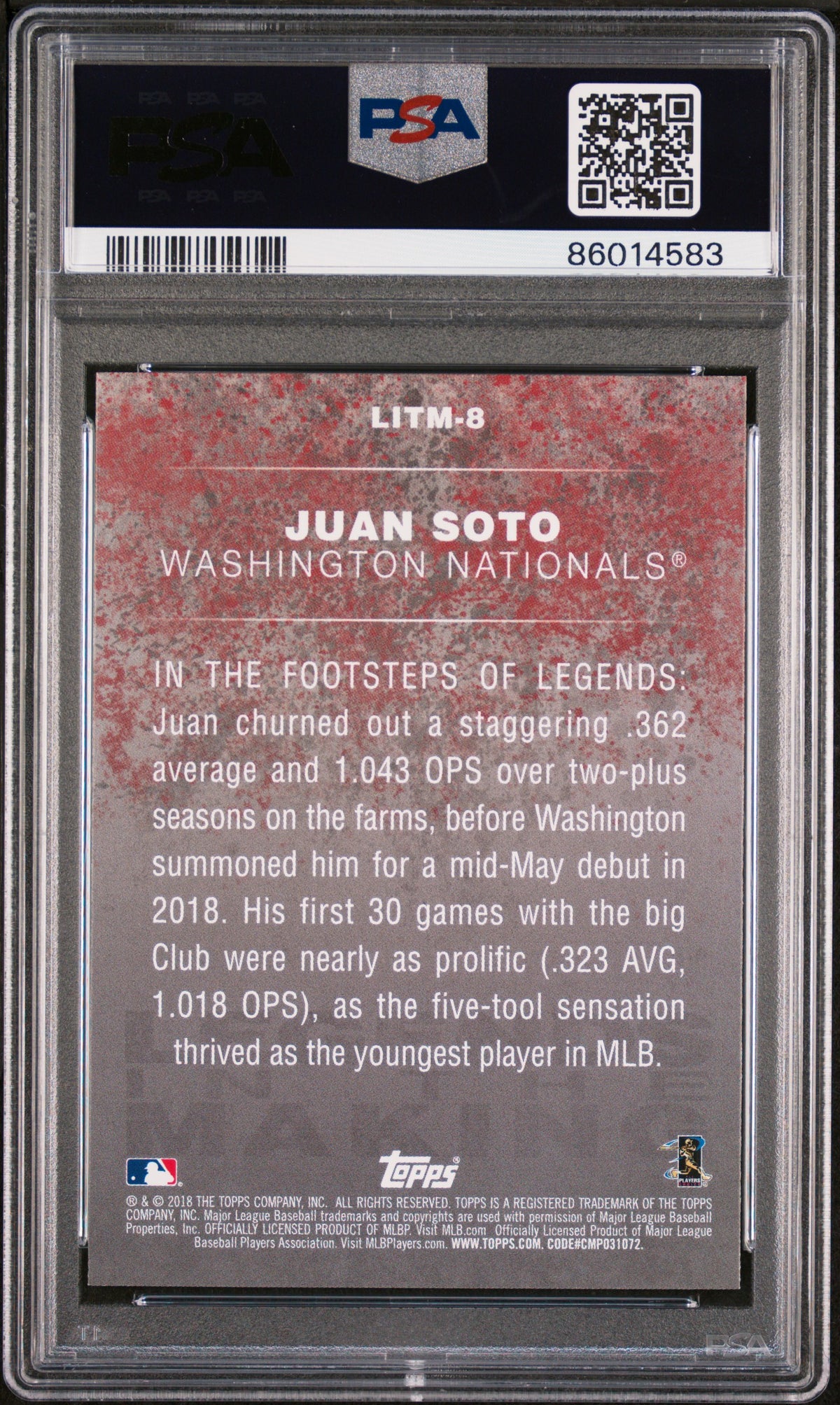 2018 Topps Update Legends In The Making Baseball Juan Soto #LITM-8 Black PSA 10