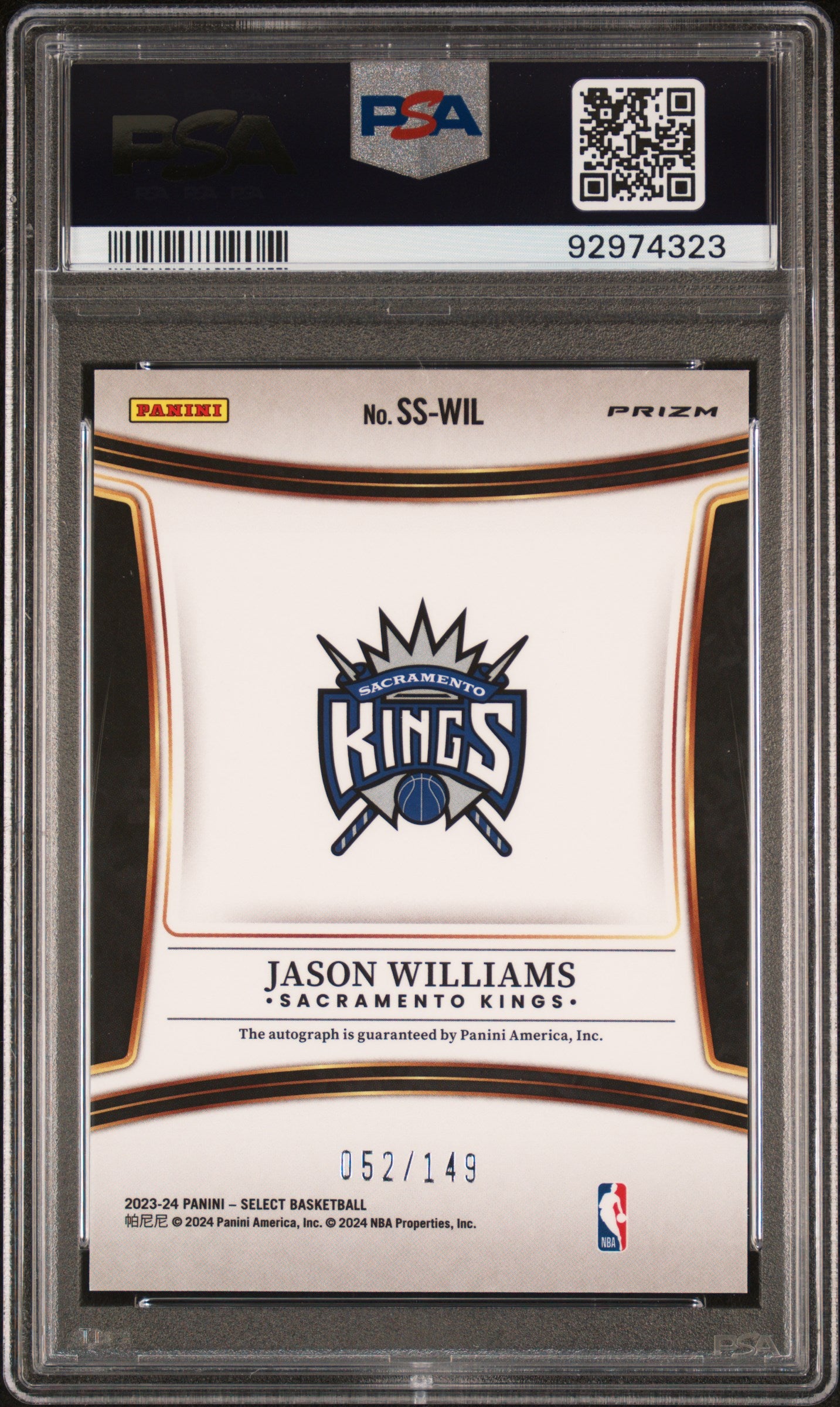 2023 Panini Select Signatures Jason Williams #SSWIL PSA 10