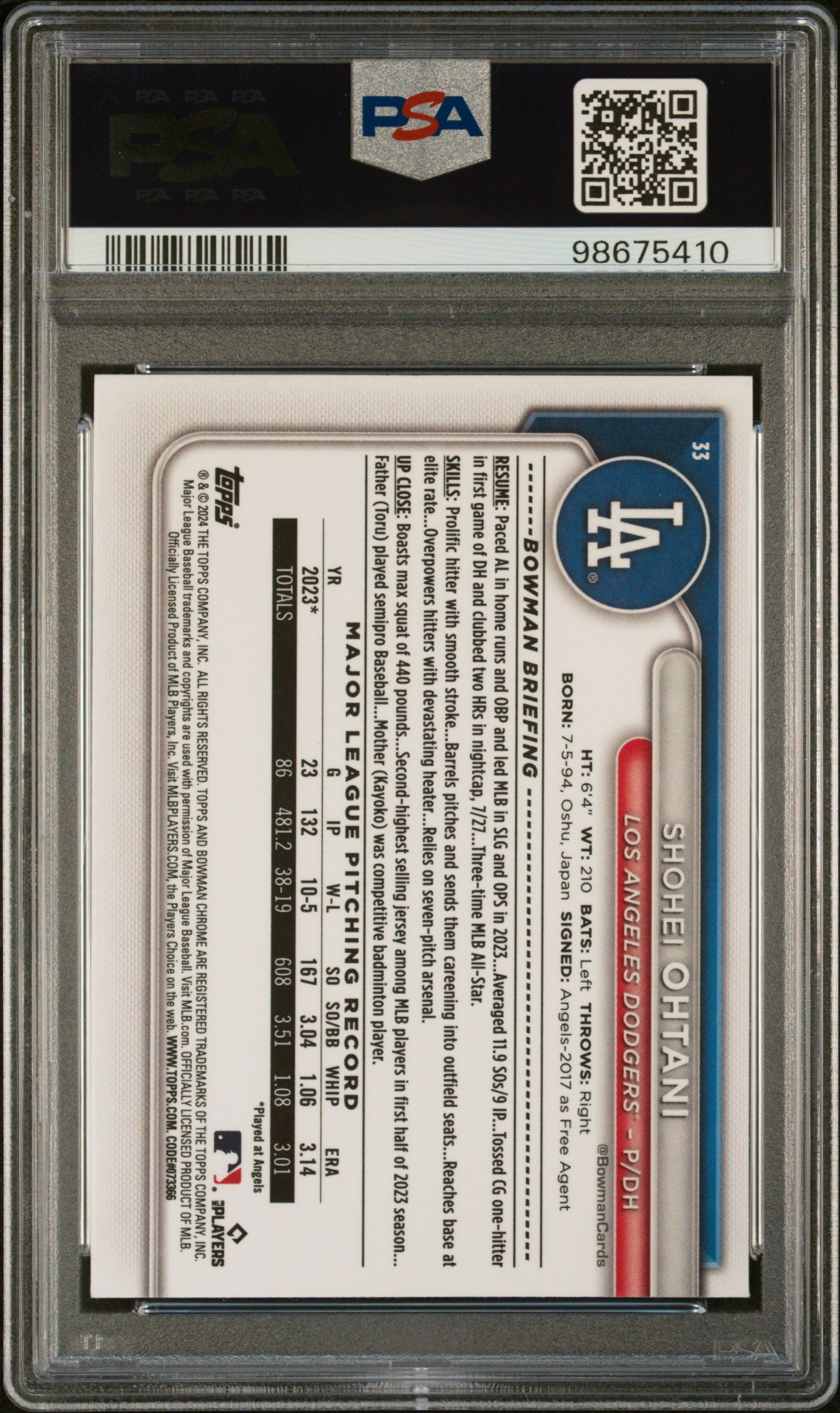 2024 Bowman Mega Box Chrome Shohei Ohtani #33 PSA10