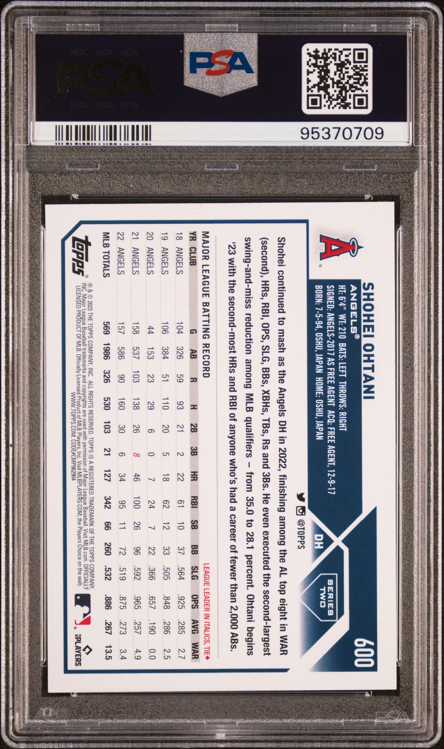 2023 Topps Complete Set Shohei Ohtani #600 All Star Game PSA 10