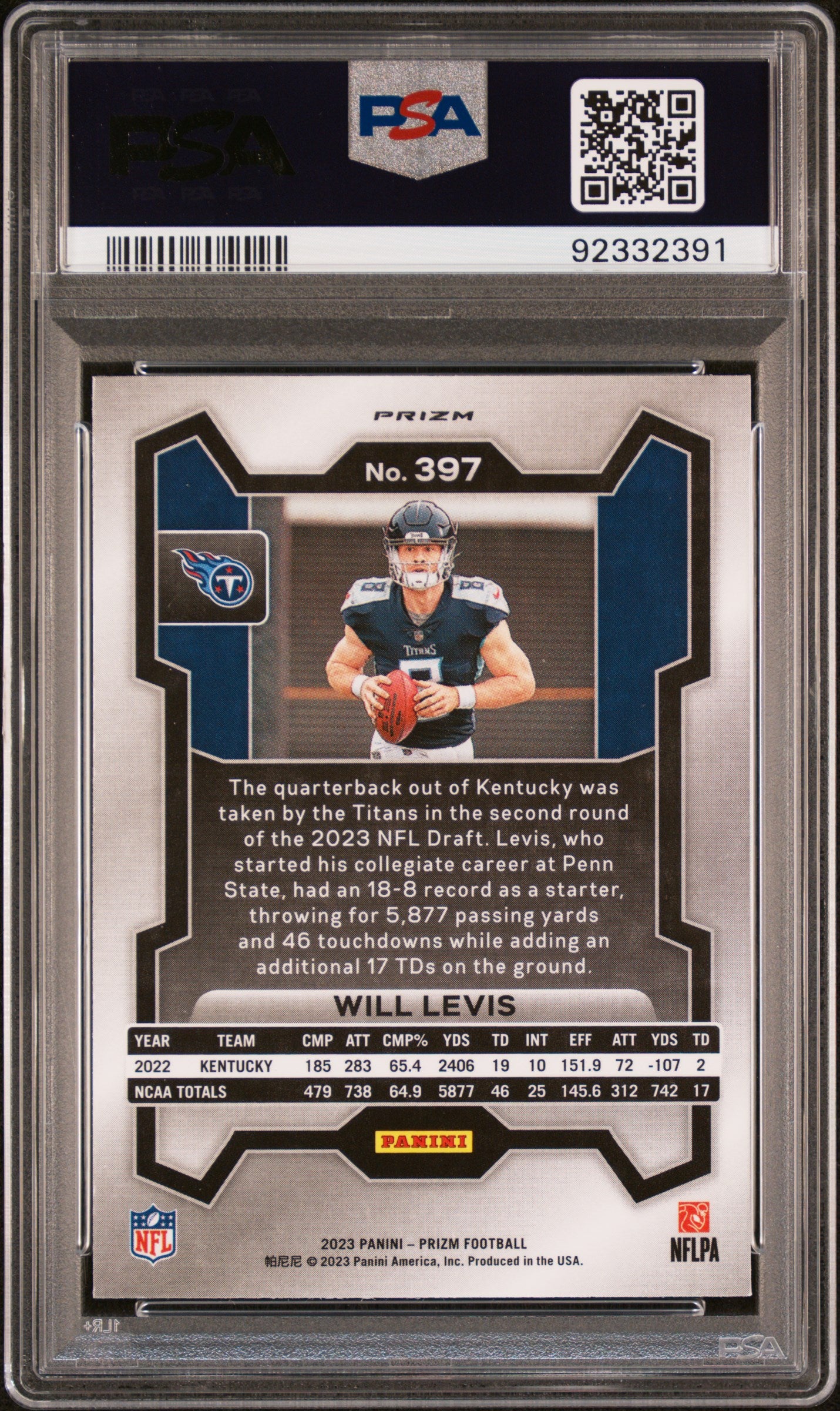 2023 Panini Prizm Will Levis #397 Red White Blue Prizm PSA 10