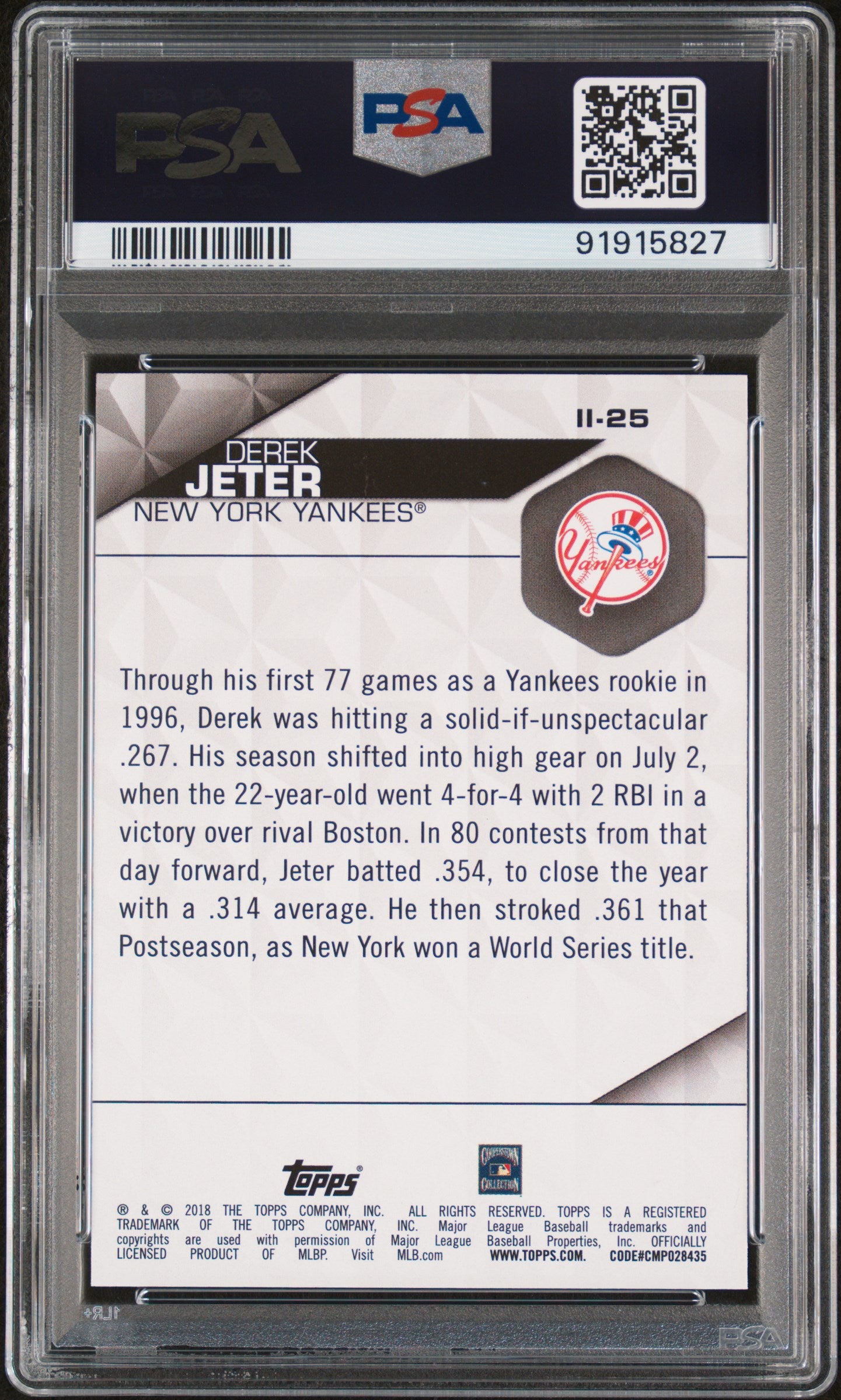 2018 Topps Instant Impact Derek Jeter #II-25 Instant Impact PSA 10