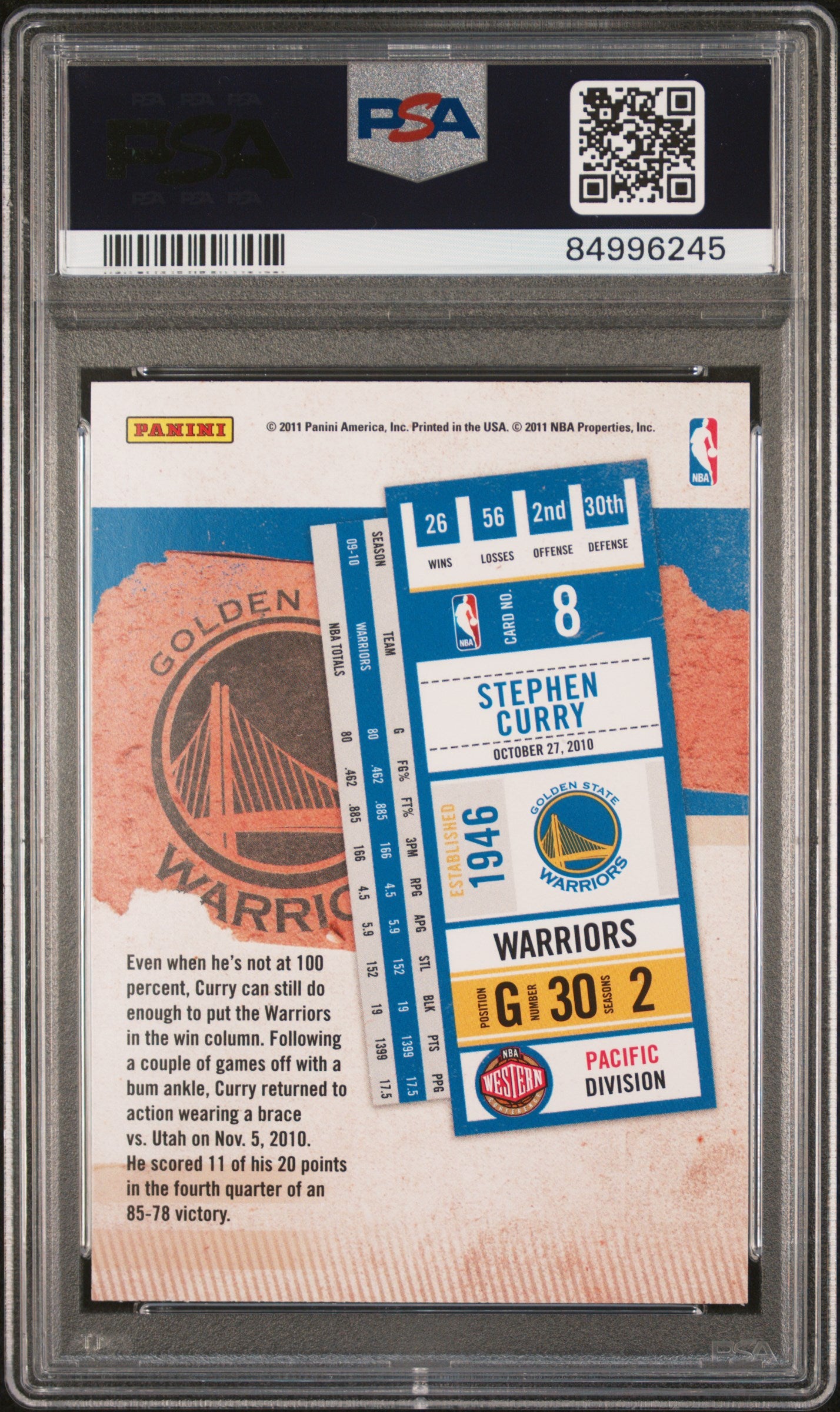 2010 Playoff Contenders Patches #8 Stephen Curry Warriors PSA 10 ***