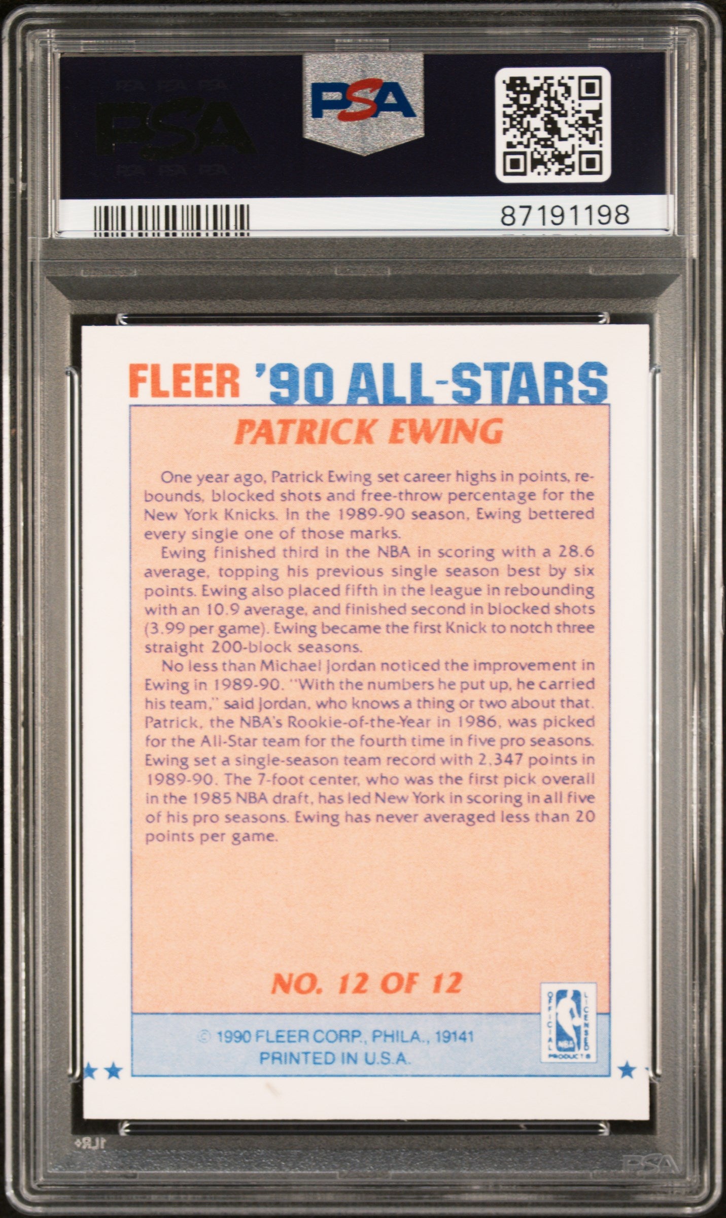 1990 Fleer All-Stars Patrick Ewing #12 PSA 9