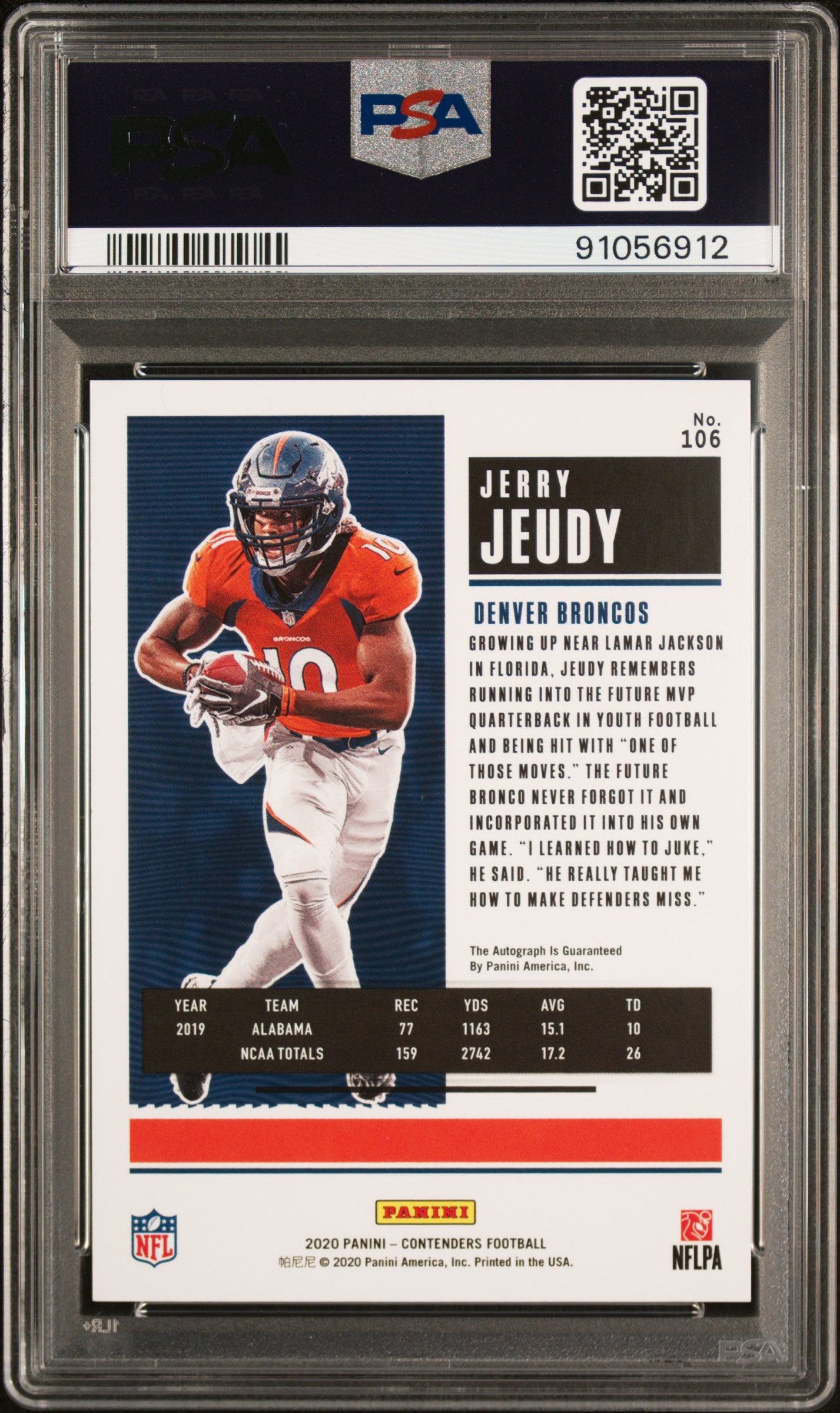 2020 Panini Contenders Jerry Jeudy #106 Autograph PSA 10