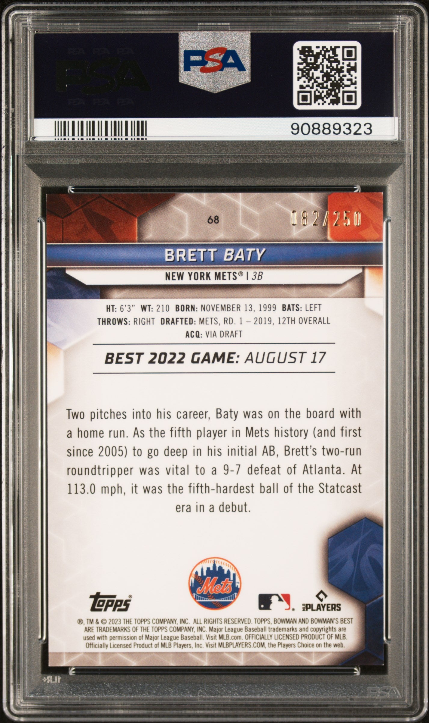 2023 Bowman's Best Brett Baty #68 Purple Refractor PSA 10