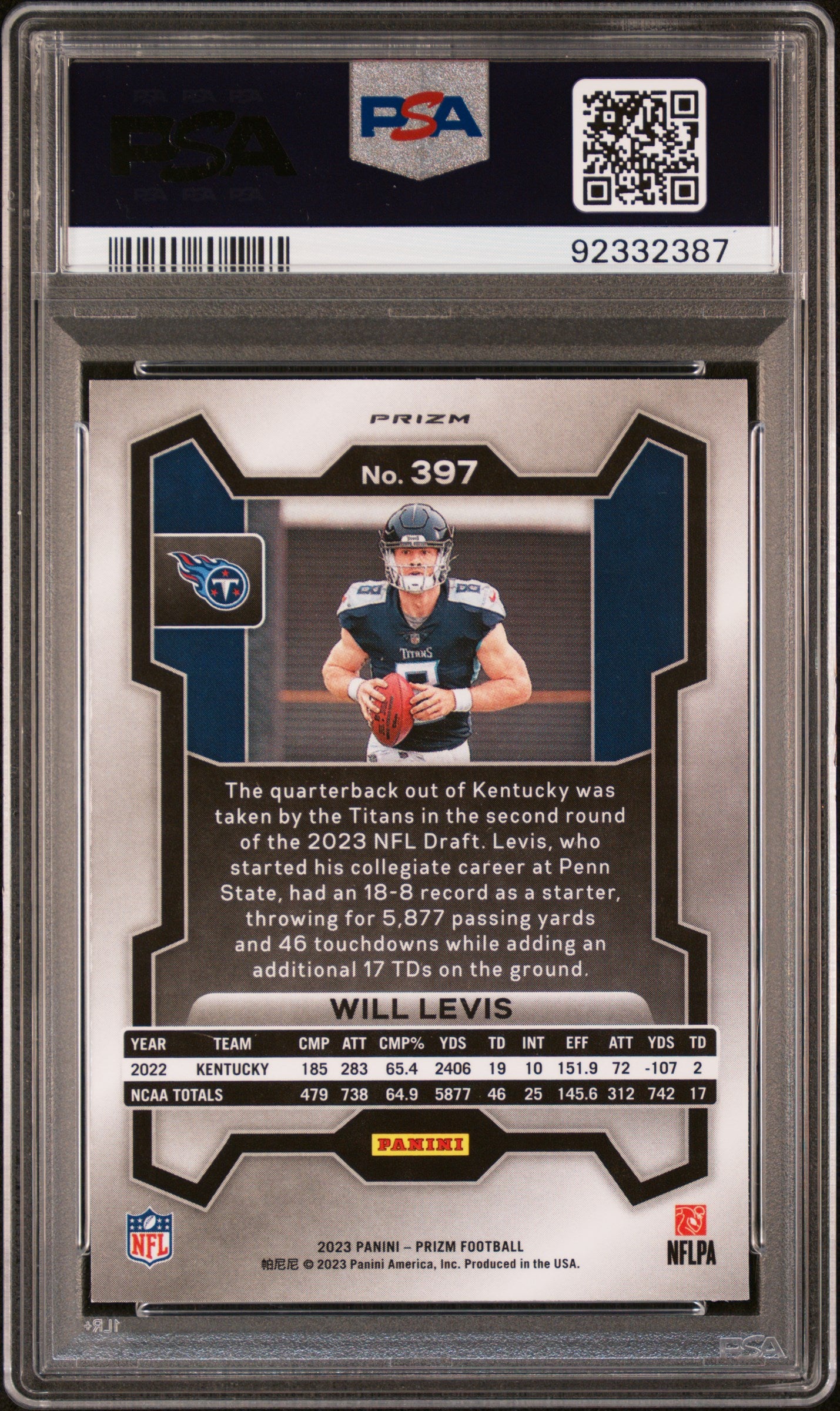 2023 Panini Prizm Will Levis #397 Red White Blue Prizm PSA 9