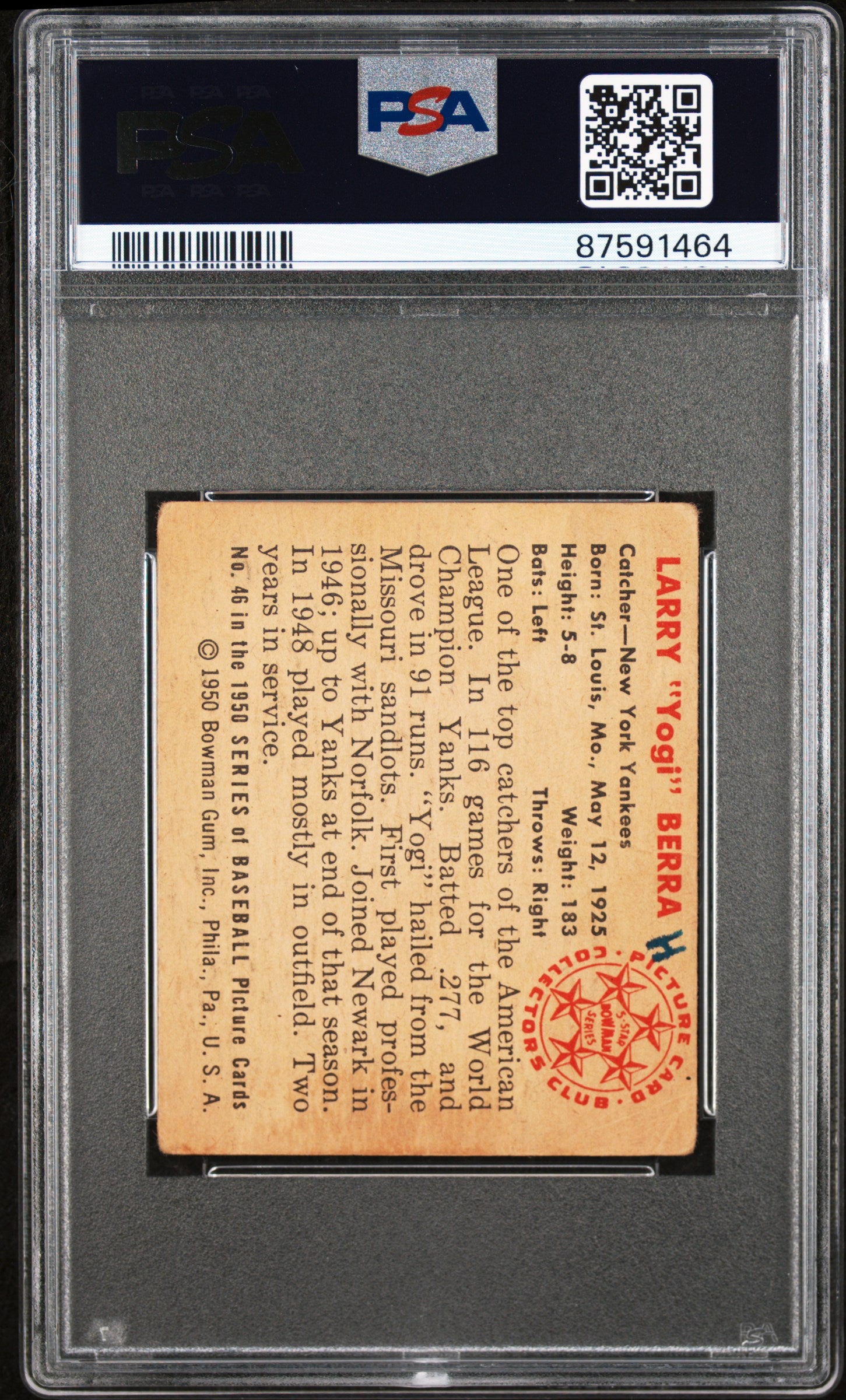 1950 Bowman Yogi Berra #46 PSA 1.5