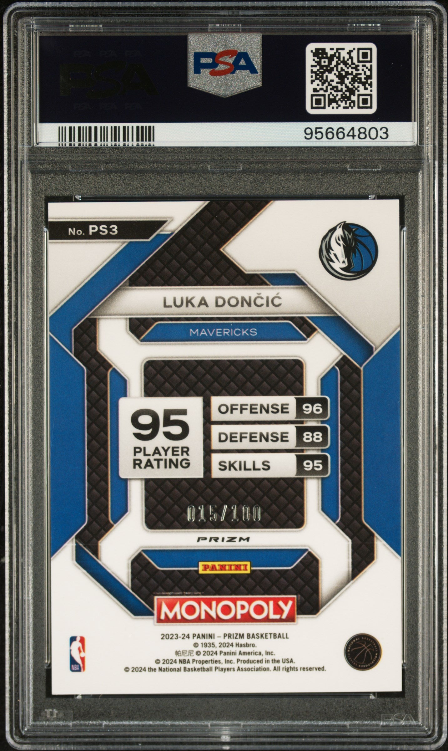 2023 Panini Prizm Monopoly All-Star Luka Doncic #PS3 As Red Millionaire Shimmer PSA 10