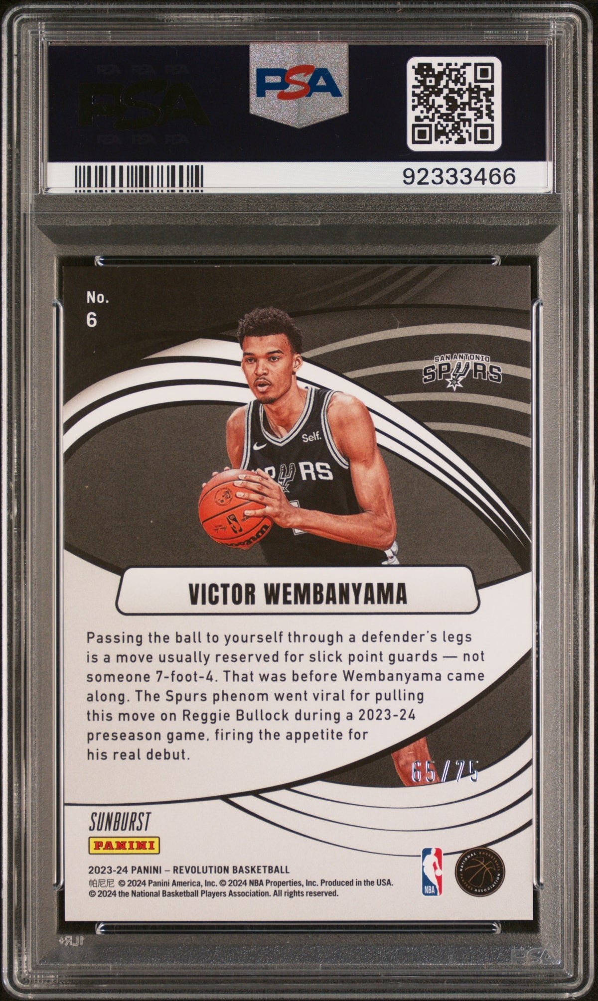 2023 Panini Revolution Supernova Basketball Victor Wembanyama #6 Sunburst PSA 9